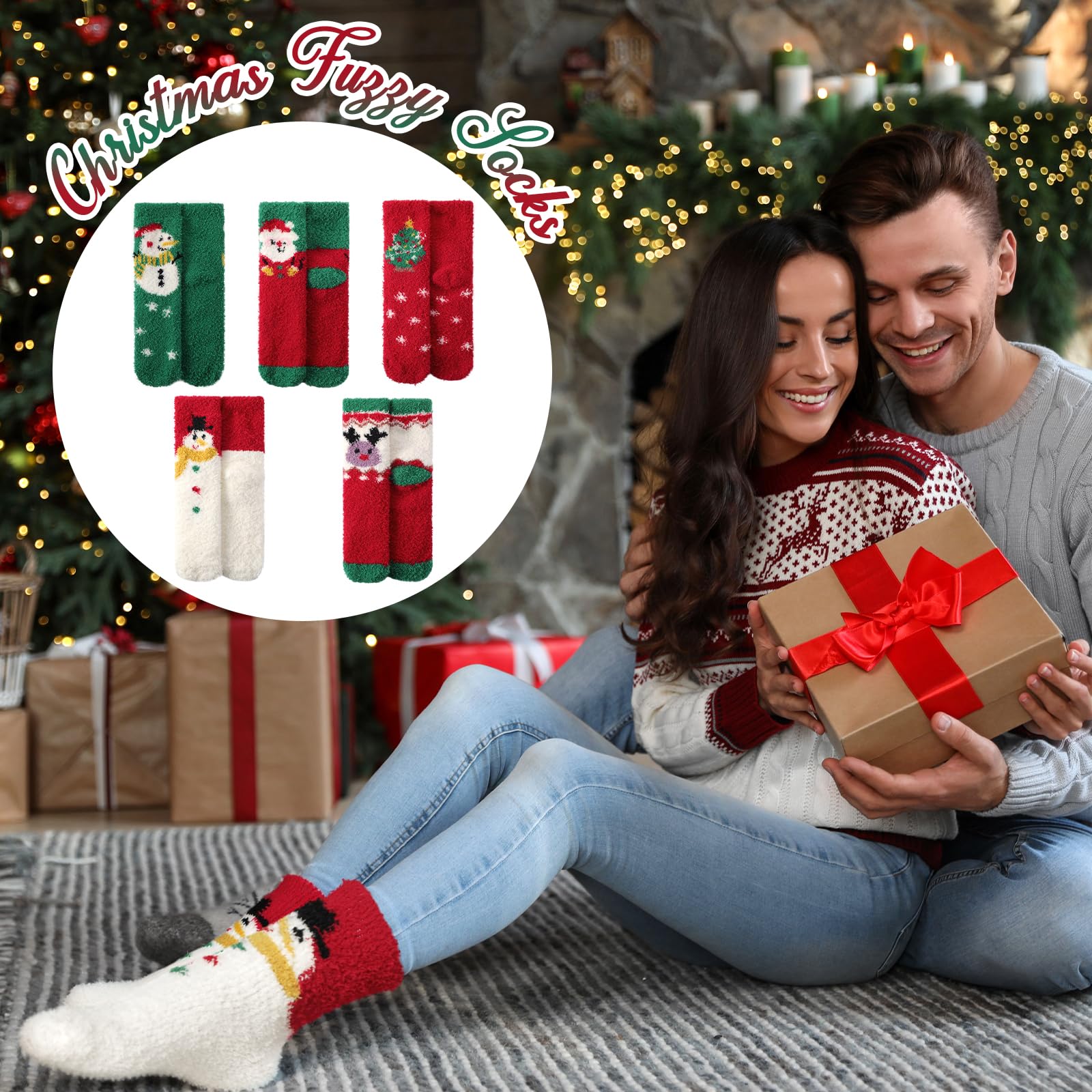 Tavaleu Fuzzy Socks for Women, Cozy Socks Women Warm Fluffy Winter Slipper Christmas Sock for Womens Home Sleeping Sock, 5 Pack Xmas A - Medaid International