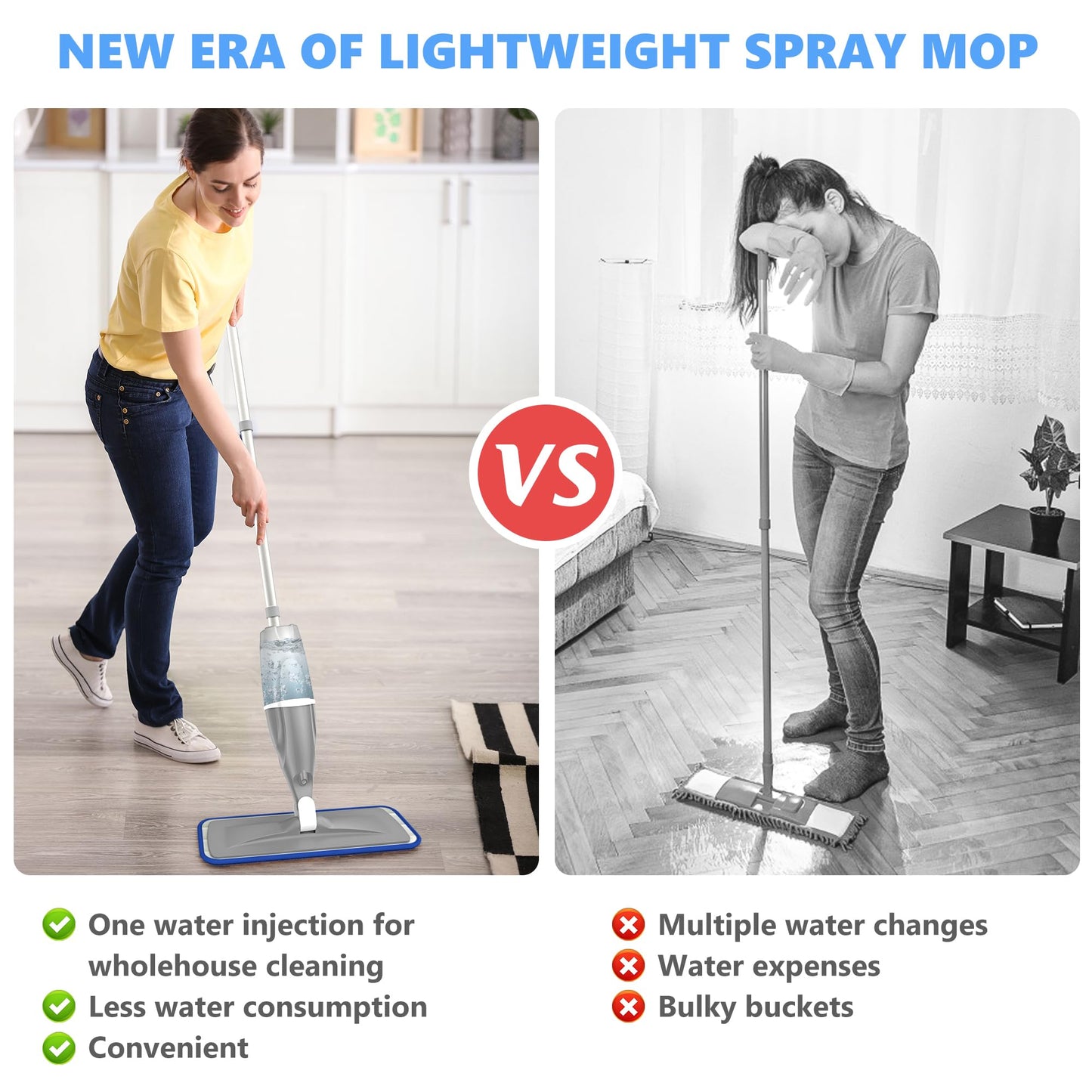 PAPCLEAN Spray Mops for Floor Cleaning Microfiber Mop Hardwood Floors Wet Dust Flat Cleaner with 4 Washable Pads 440 Ml Refillable Bottle Wood Tile Laminate Vinyl Kitchen, Gray - Medaid International