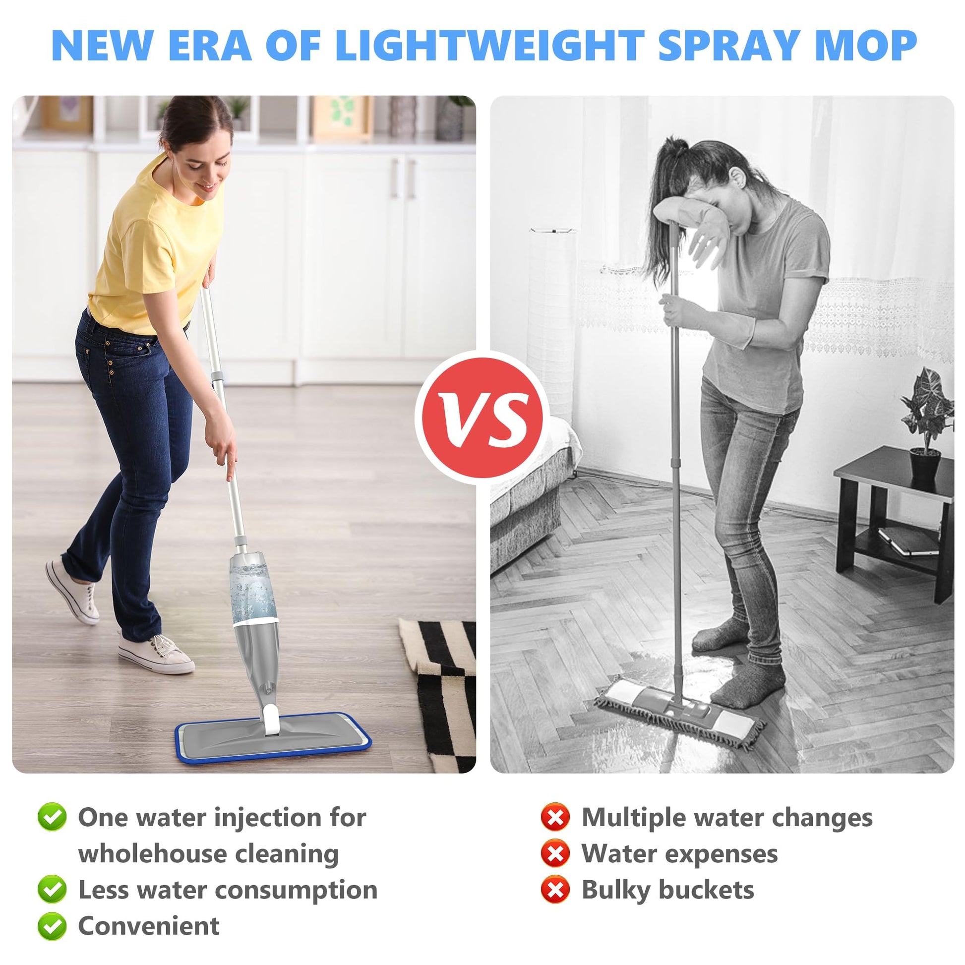 PAPCLEAN Spray Mops for Floor Cleaning Microfiber Mop Hardwood Floors Wet Dust Flat Cleaner with 4 Washable Pads 440 Ml Refillable Bottle Wood Tile Laminate Vinyl Kitchen, Gray - Medaid International