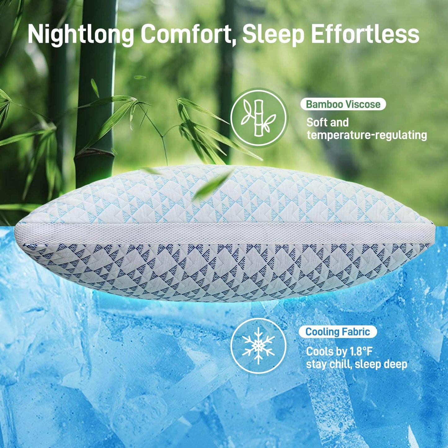 Caelorin Shredded Memory Foam Cooling Soft Bamboo Viscose Pillows Queen Size Set of 2, Adjustable Hypoallergenic Hotel Quality Bed Pillows for Side, Stomach and Back Sleeper, Oeko-TEX Certified - Medaid International