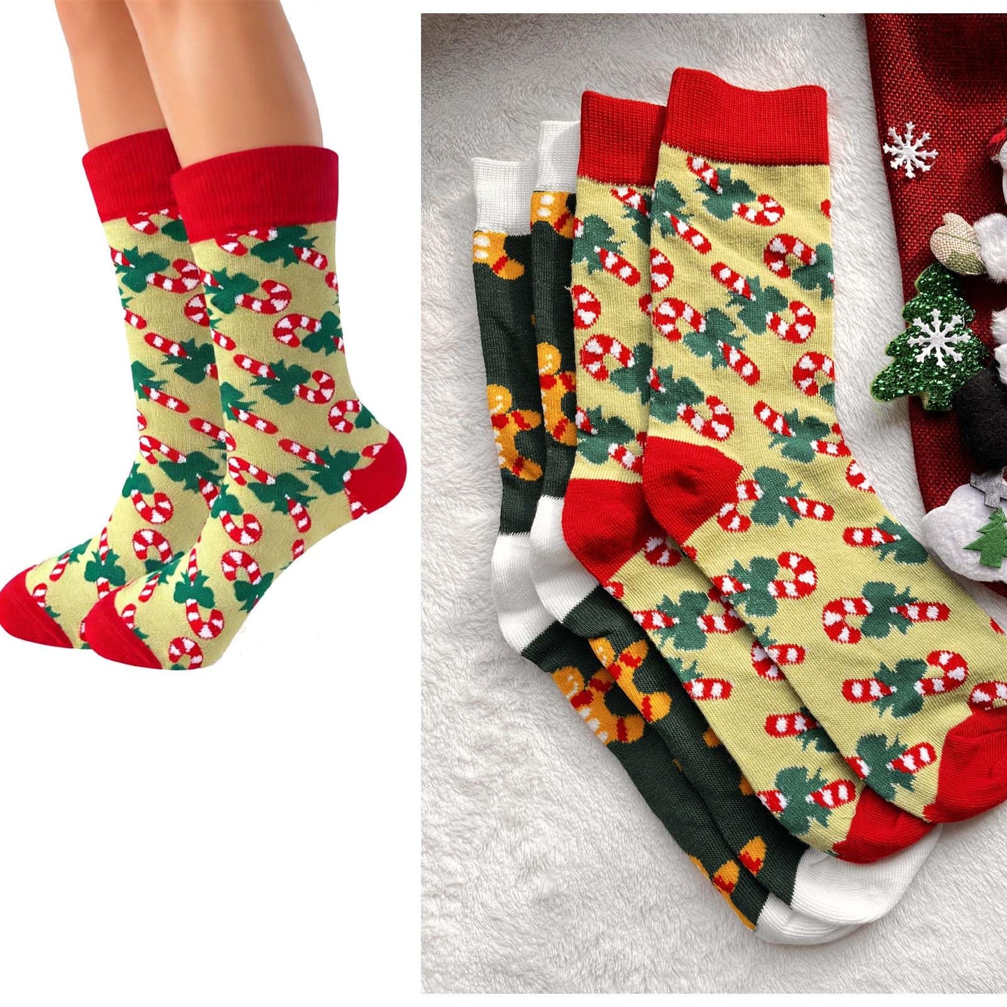 PINCHUAN 2Pairs Christmas Socks Sets Women's Soft Christmas Socks Christmas Themed Socks Christmas Stocking Holiday Socks Gifts for Christmas Party-Xmas Socks A - Medaid International