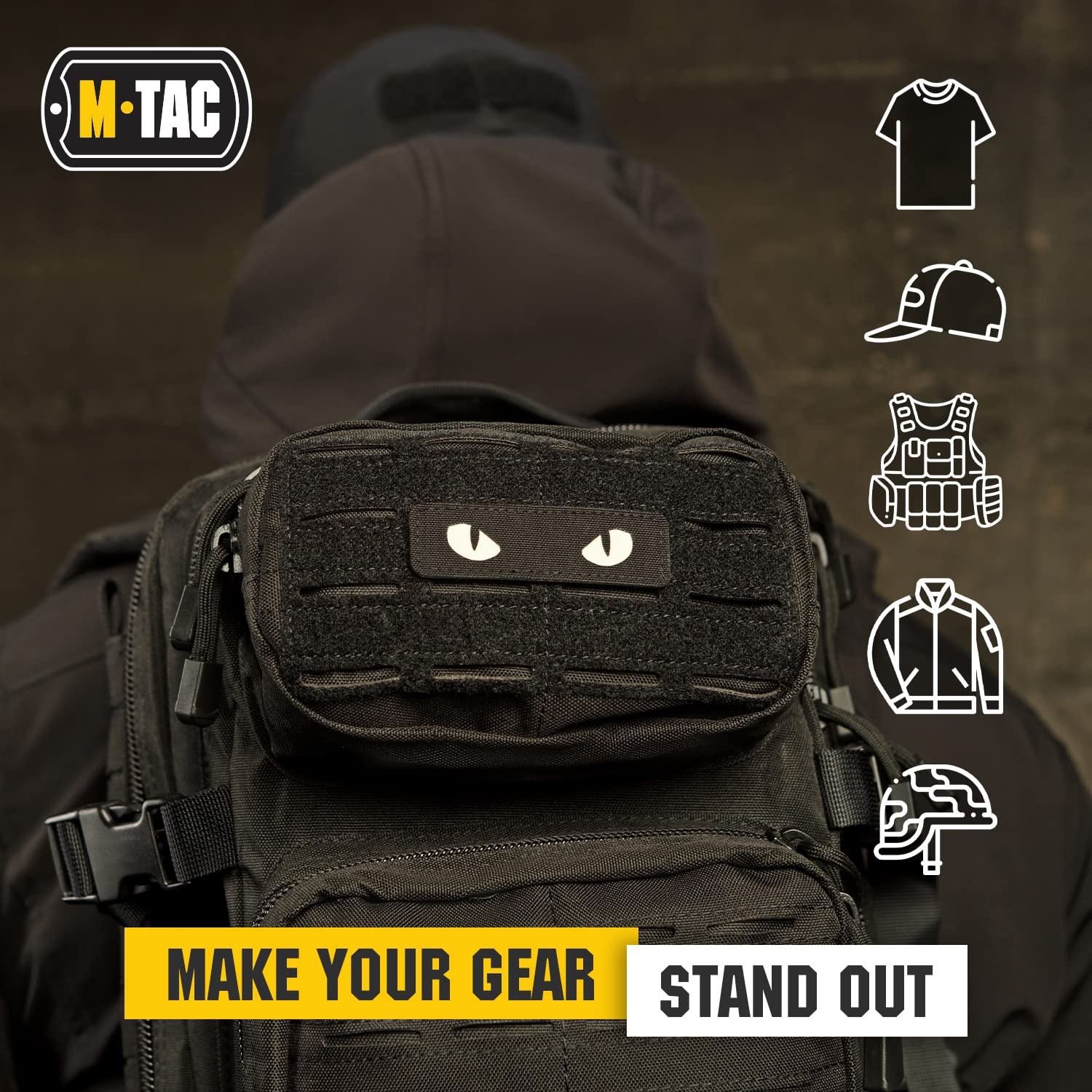 M-Tac Cat Eyes - Glow in The Dark - Morale Patches Tactical Patch Military Combat Hook Fasteners (Black - GITD) - Medaid International