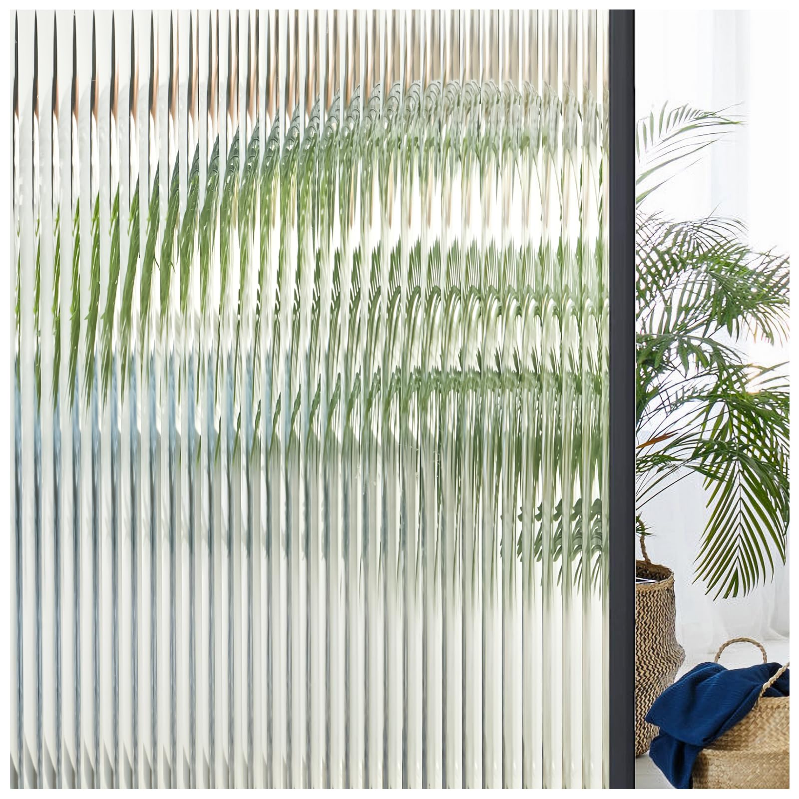 Coavas Window Privacy Film Reeded Glass, Frosted 3D Fluted Glass Window Cling, Adhesive Vinyl Decorative Door Stickers for Bathroom Home Sun Blocking, 17.5x78.7 in, Translucent - Medaid International