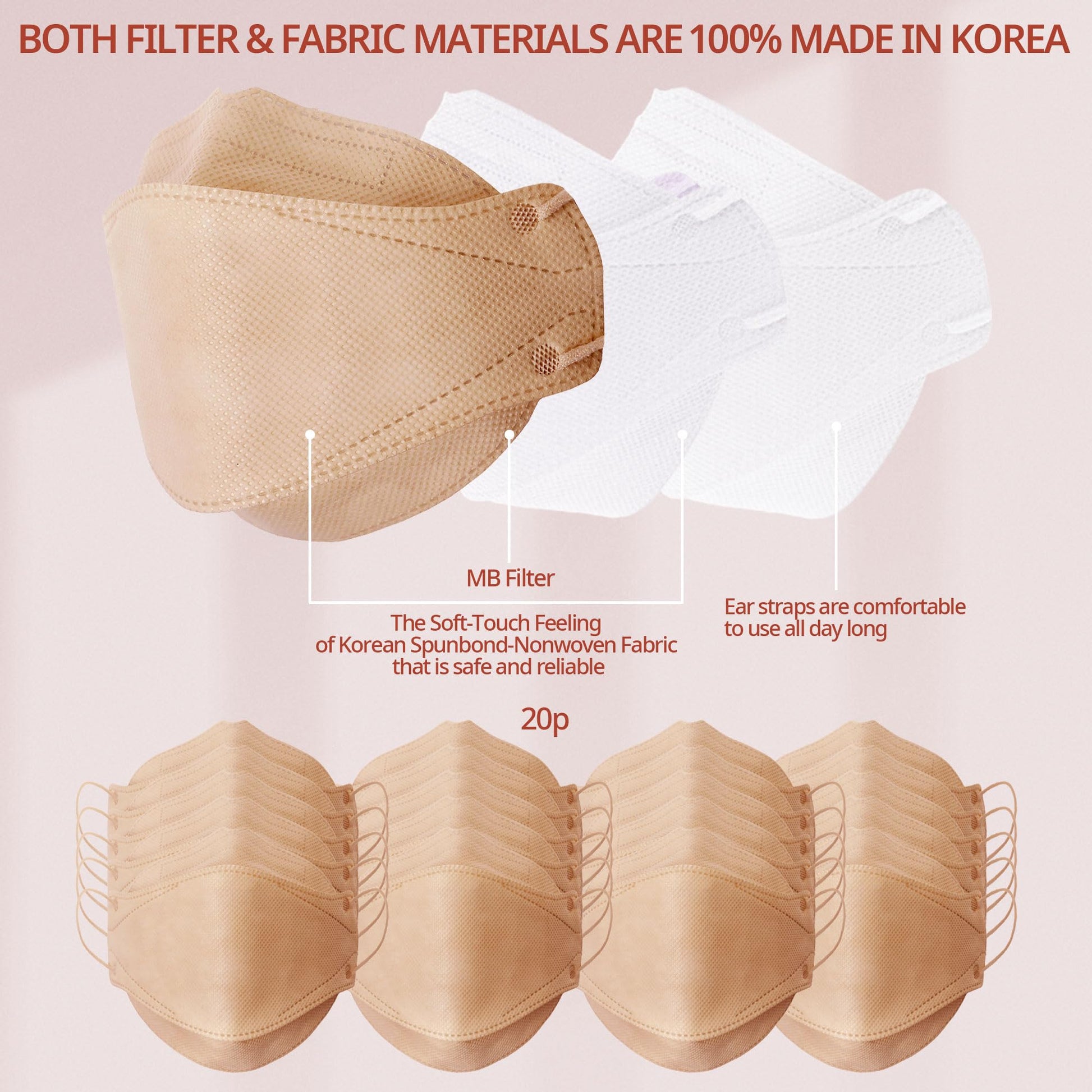AIRAID-KF94 [Individually Wrapped] - Made in Korea, 3D Multicolor Packs, Face Protective Mask, Adult and Older Teens (Beige-20P) - Medaid International