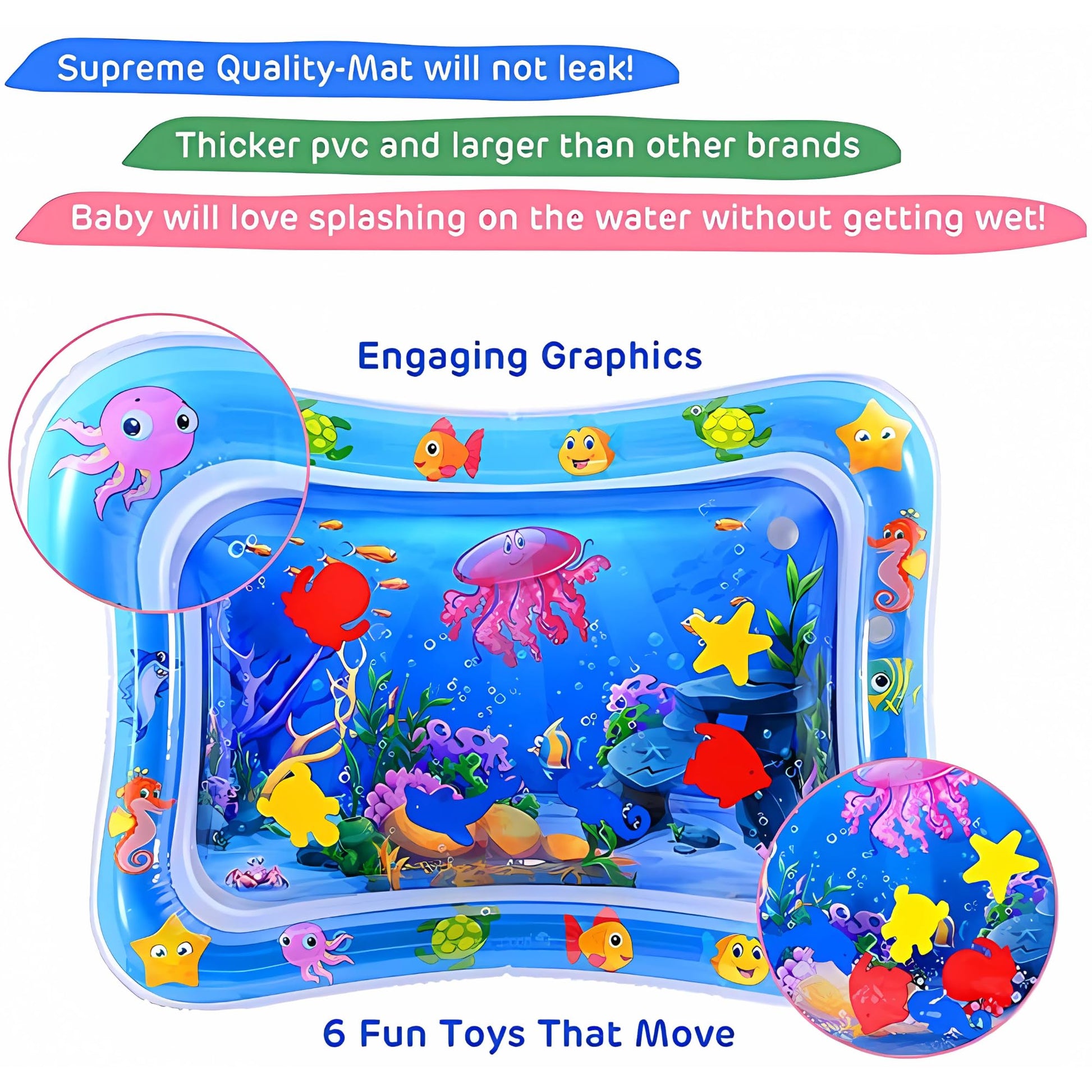 Shoping Solutions LLC Inflatable Tummy Time Water Mat for Babies – Sensory Activity Mat for Infants (3-24 Months), Leakproof Baby Toy for Motor Skill Development - Medaid International