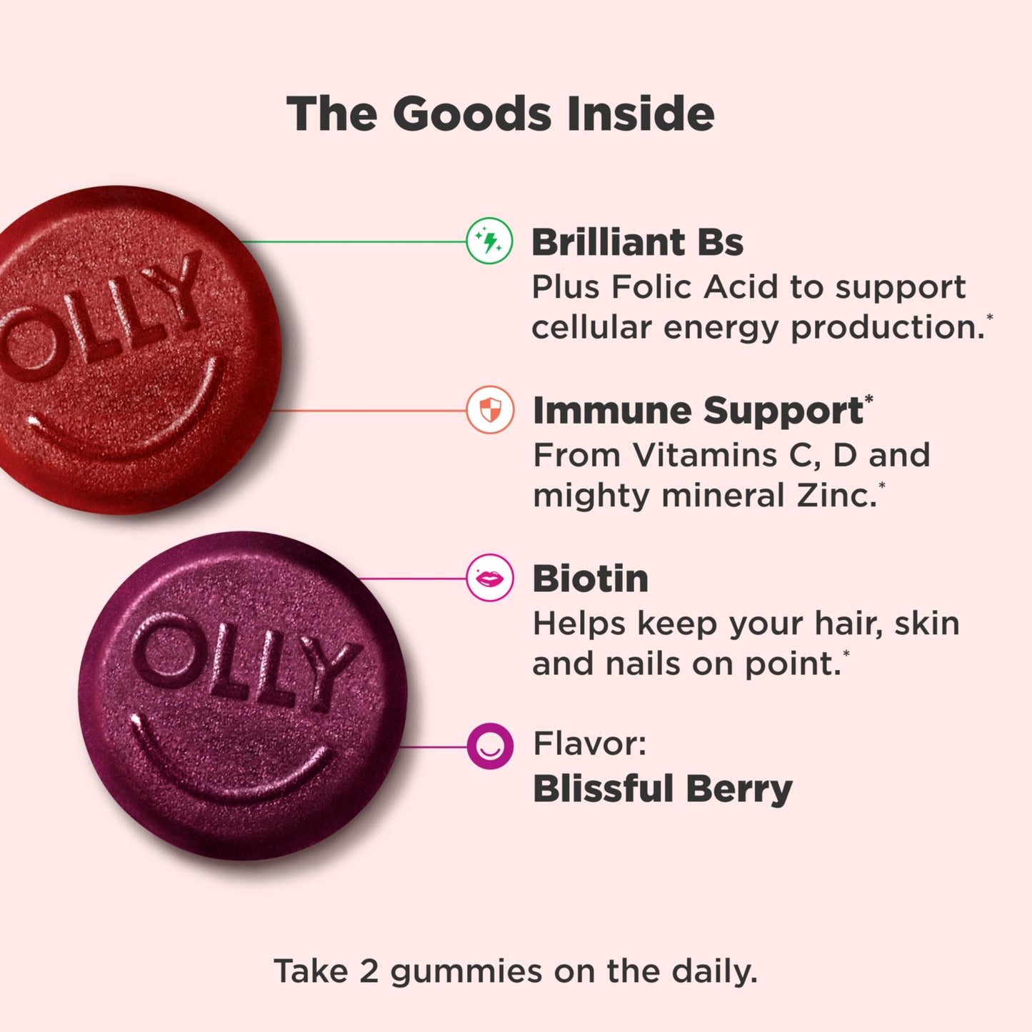 OLLY Women's Daily Multivitamin Gummy, Vitamins A, D, C, E, Biotin, Folic Acid, Adult Chewable Vitamin, Berry Flavor, 65 Day Supply - 130 Count - Medaid International