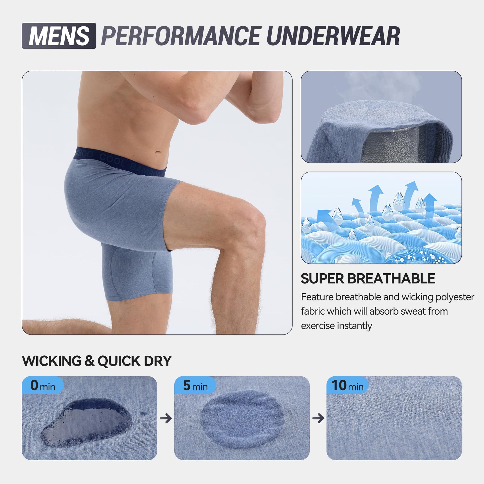 BAMBOO COOL Men's Underwear Boxer Briefs,Regular Leg,Breathable Soft Moisture-Wicking with Fly Underwear For men 4 Pack - Medaid International