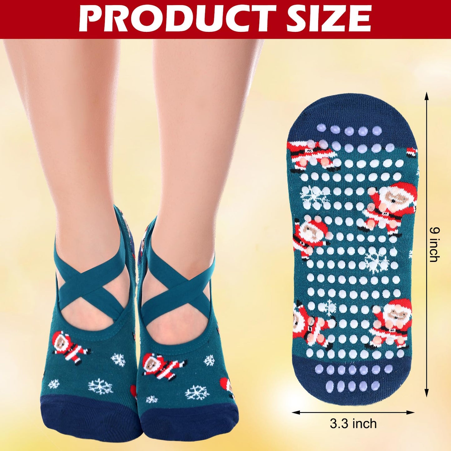 Shyyween 8 Pairs Christmas Yoga Socks for Women Non-slip Grips & Straps, Ideal for Pilates Christmas Gifts for Xmas Holiday Ballet, Dance, Barre, Hospital, Barefoot - Medaid International