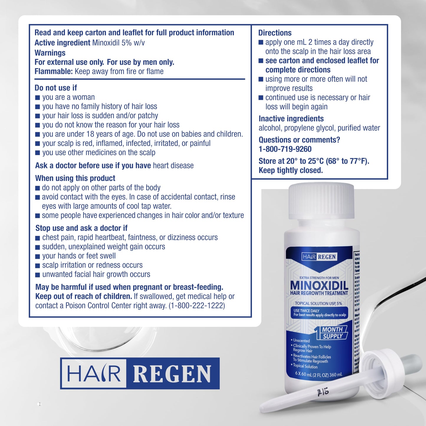 Hair-Regen Advanced 5% Minoxidil For Men Hair Regrowth Treatment for Thinning Hair - Hair Loss for Men - 6 Month Supply, Minoxidil Topical Solution So Thicker Fuller Hair Keeps Growing Amazing Results - Medaid International