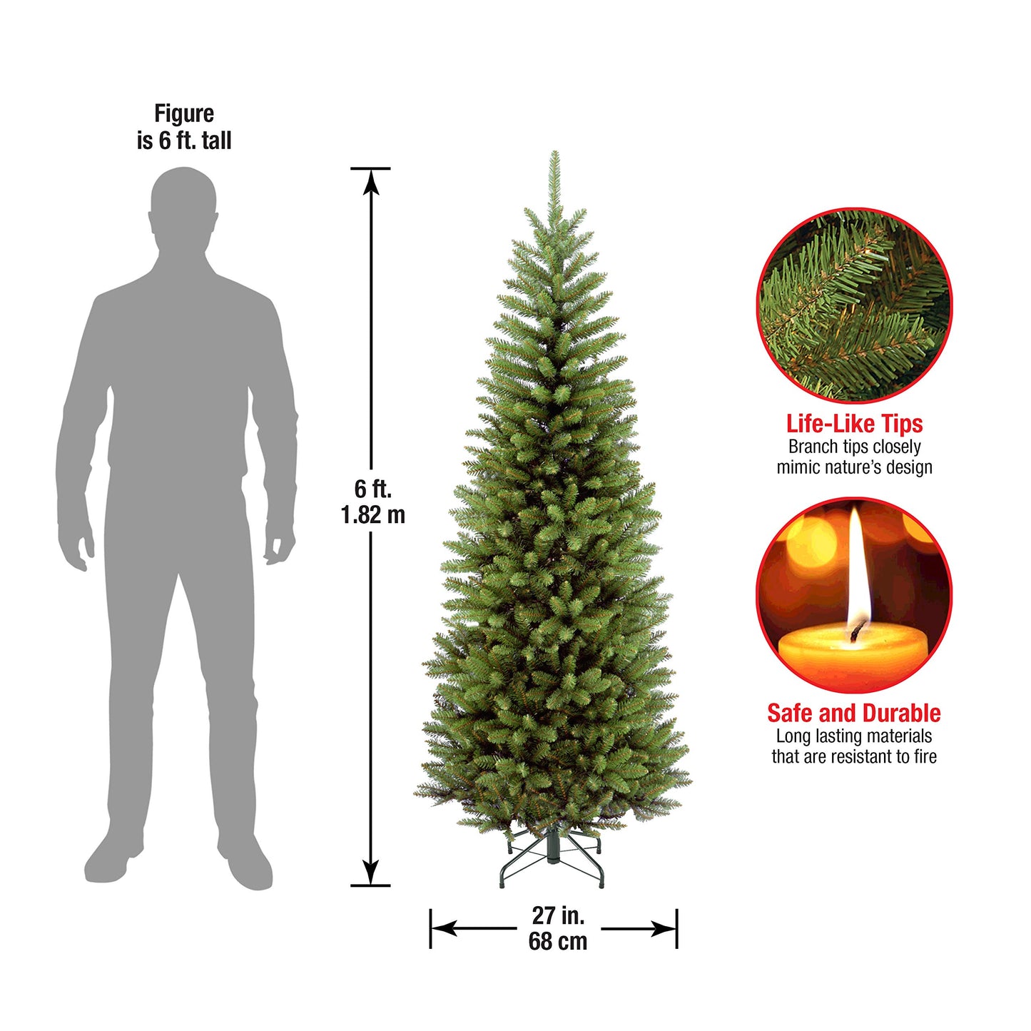 National Tree Company 6 ft Unlit Kingswood Fir Slim Artificial Christmas Tree, 629 Tips, Includes Stand, Green - Medaid International