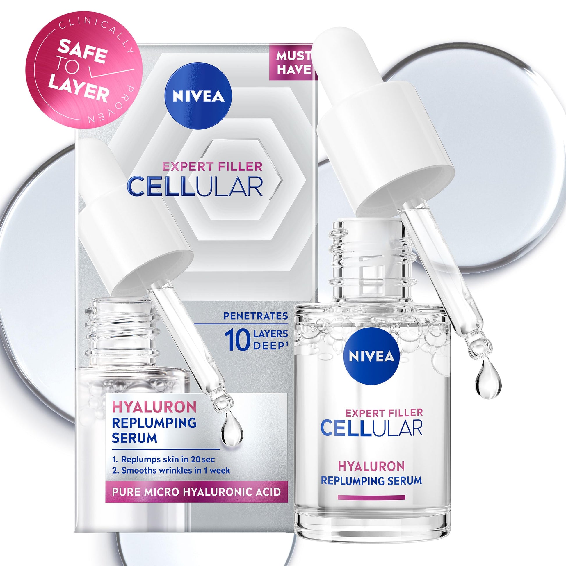 NIVEA Cellular Expert Filler Hyaluron Acid Replumping Serum (15ml), Anti-Ageing For Visibly Smoother, Hydrated, and Supple Skin, Dermatologically Approved Hyaluronic Acid Serum, Mini Size - Medaid International
