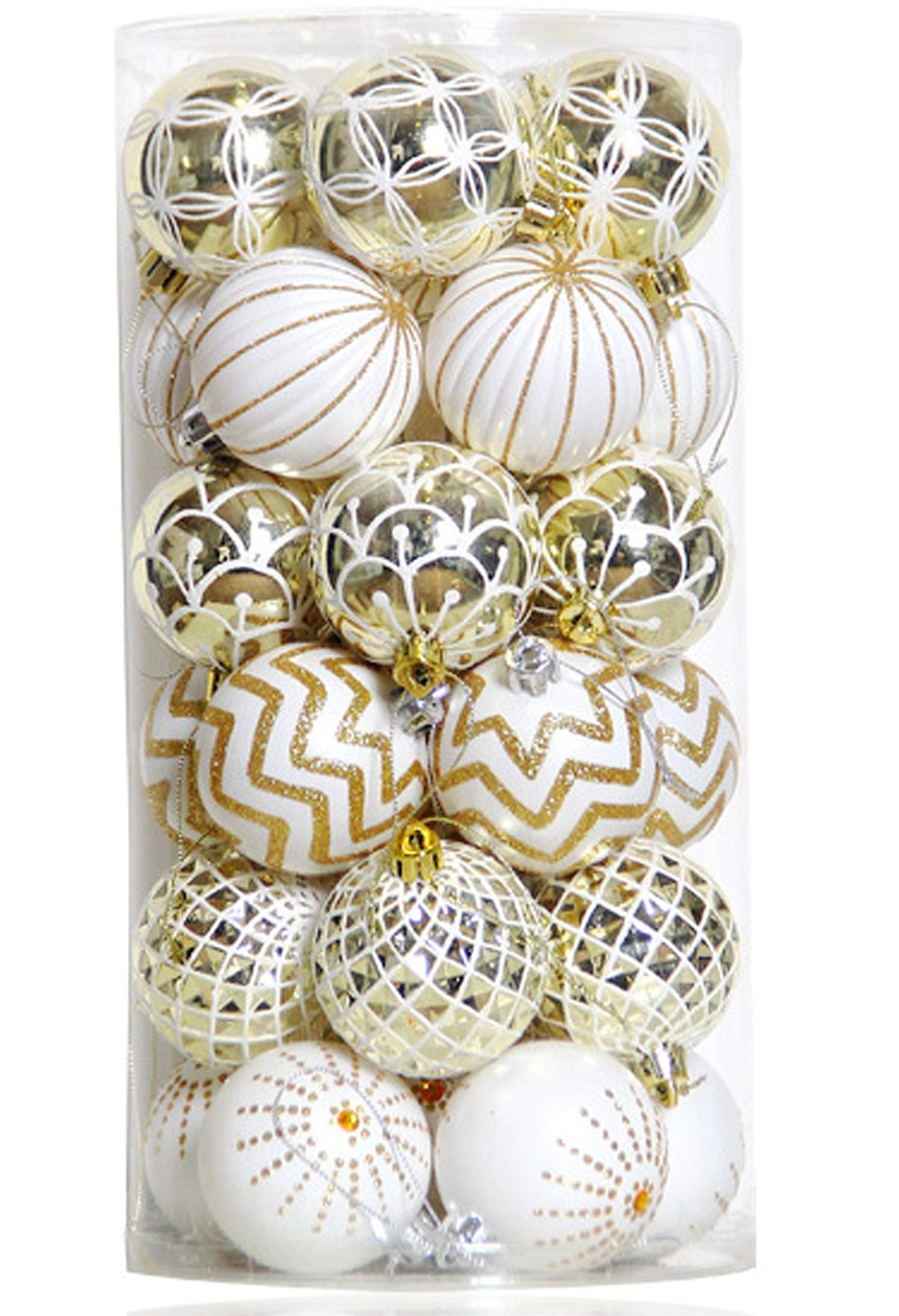 30PCS Christmas Balls Ornaments,60MM Gold&White Painted Shatterproof Festive Wedding Hanging Ornaments Christmas Tree Decoration - Medaid International