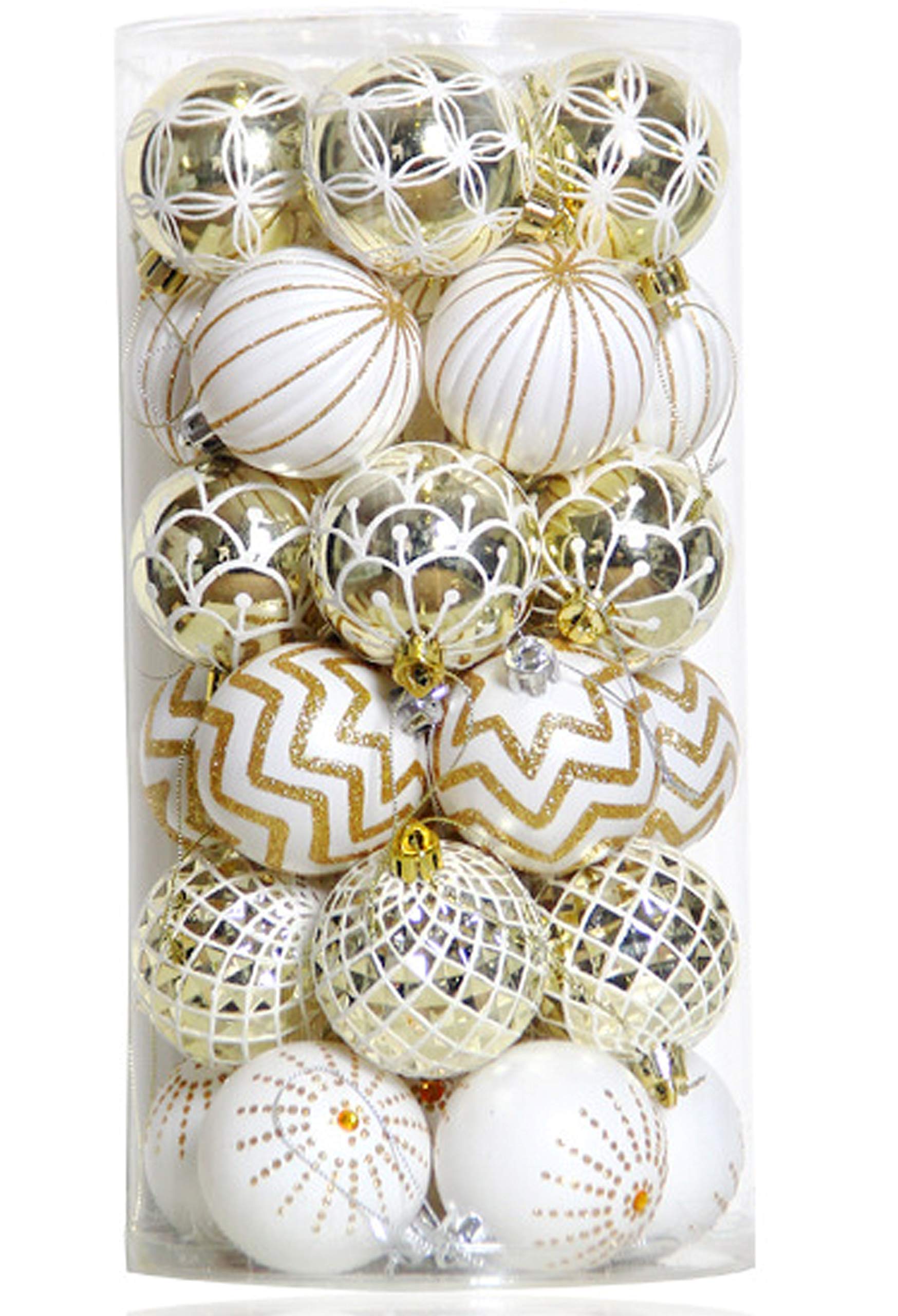 30PCS Christmas Balls Ornaments,60MM Gold&White Painted Shatterproof Festive Wedding Hanging Ornaments Christmas Tree Decoration - Medaid International