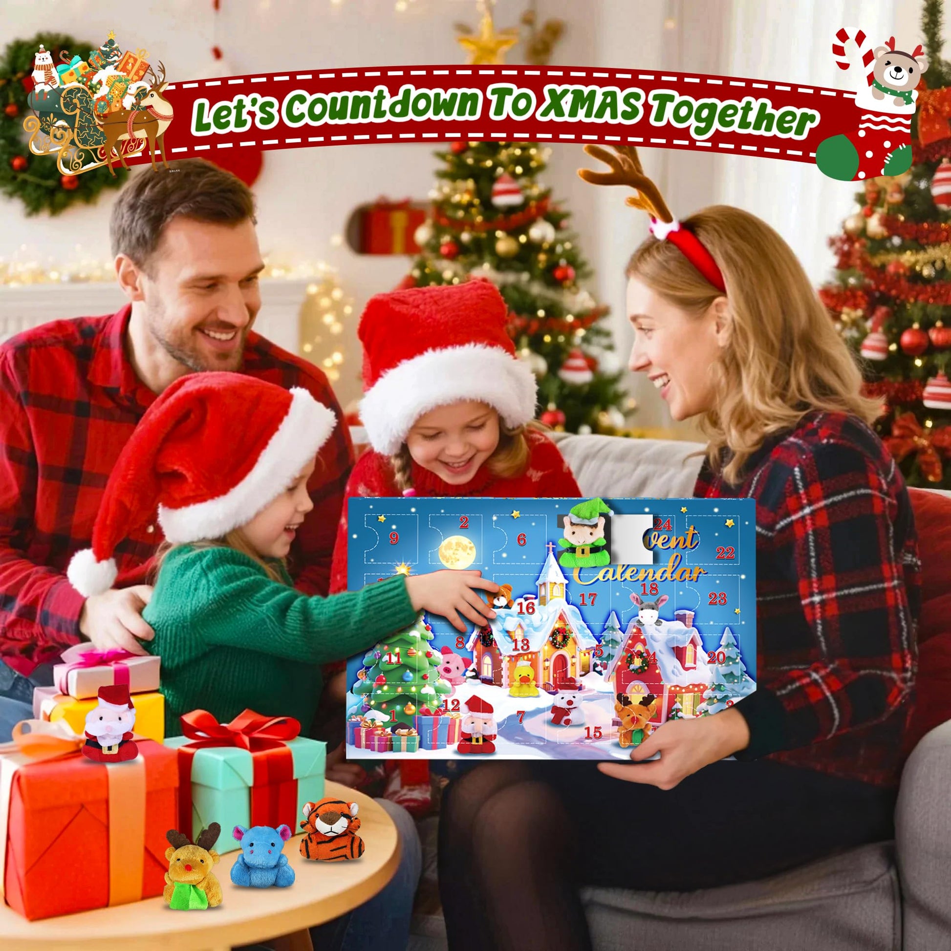 Christmas Advent Calendar 2025 for Kids, 24 Days Xmas Countdown Calendar with Mini Stuffed Animal Bulk Plush Keychain, Christmas Tree Decorations Party Favor Toys Stocking Stuffers Prizes Xmas Gifts - Medaid International