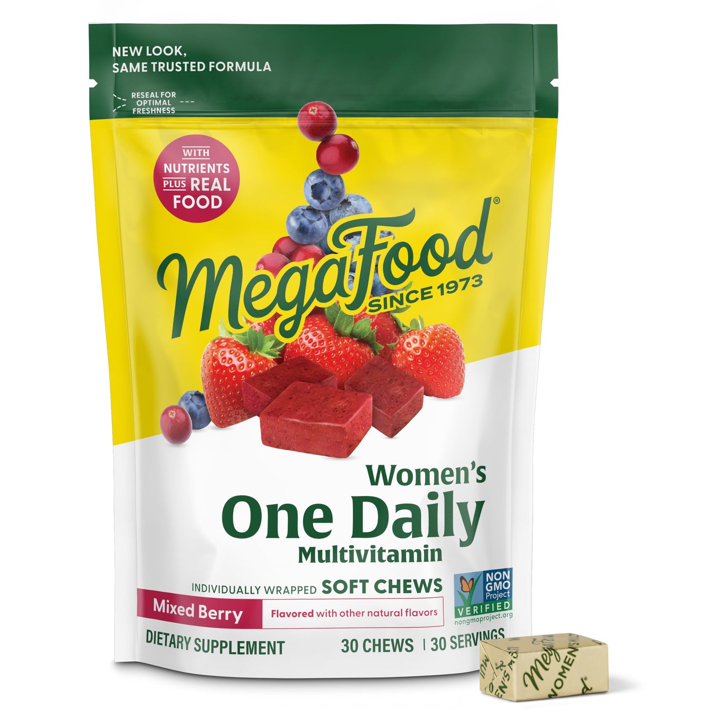 MegaFood Women's One Daily Multivitamin Soft Chews - Multivitamin for Women with Folate, Vitamin B6, B12, Biotin, Vitamin D - Delicious Mixed Berry Flavor - Vegetarian, Non-GMO - 30 Chews - Medaid International