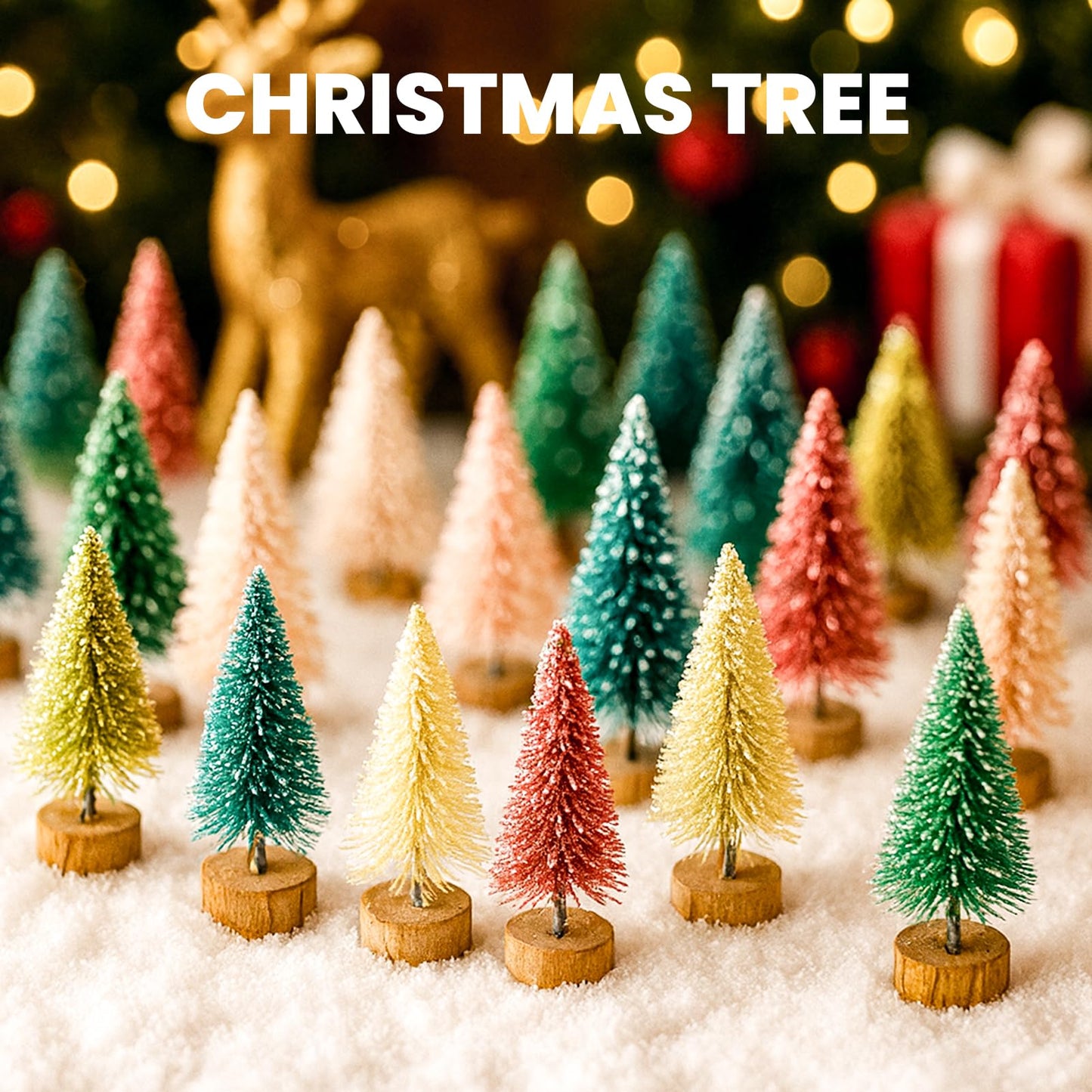 24PCS Christmas Tree - 1.77" Mini Artifical Christmas Decorations, Tower Pine for Indoor Holiday Party Decor & Village Home Table DIY Craft (Green, White) - Medaid International