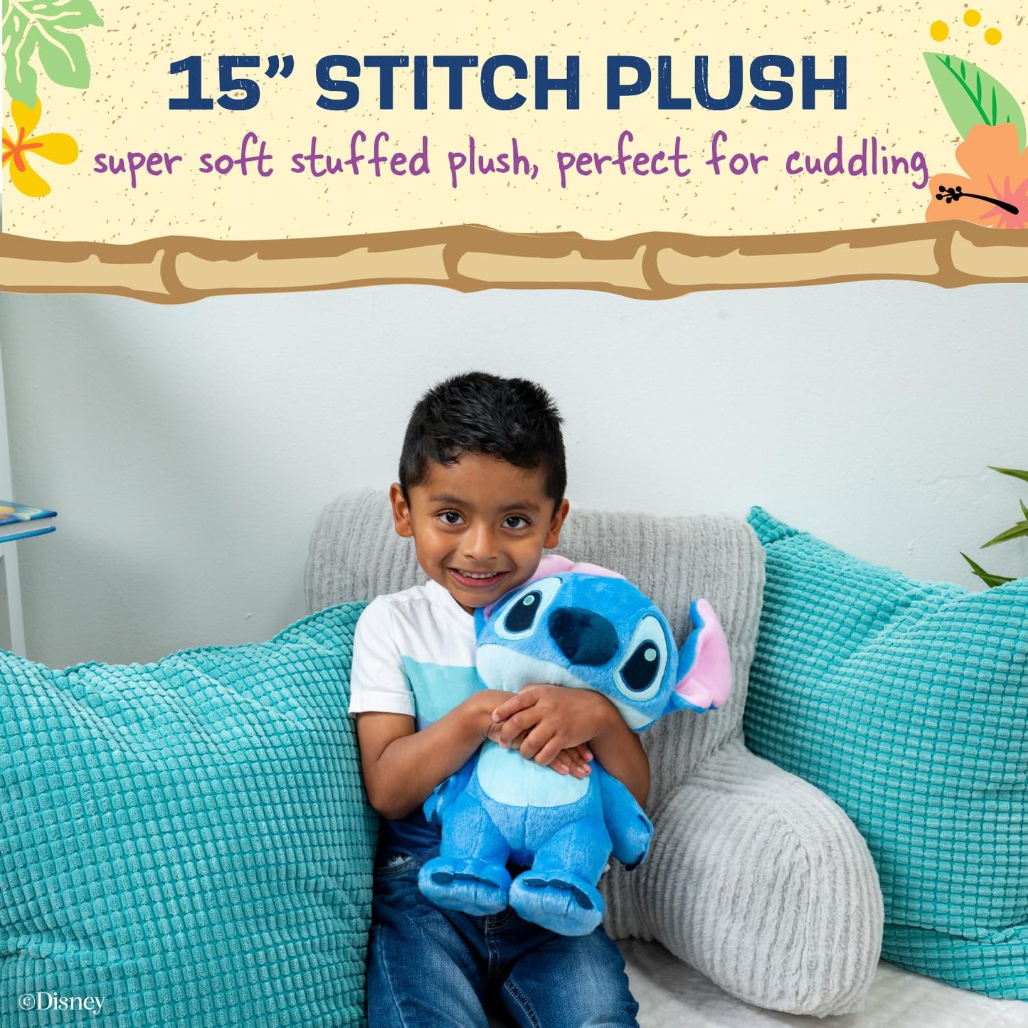 Disney Baby Lilo & Stitch Soft Huggable Stuffed Animal Cute Plush Toy for Toddler Boys and Girls, Gift for Kids, Blue Stitch 15 Inches - Medaid International
