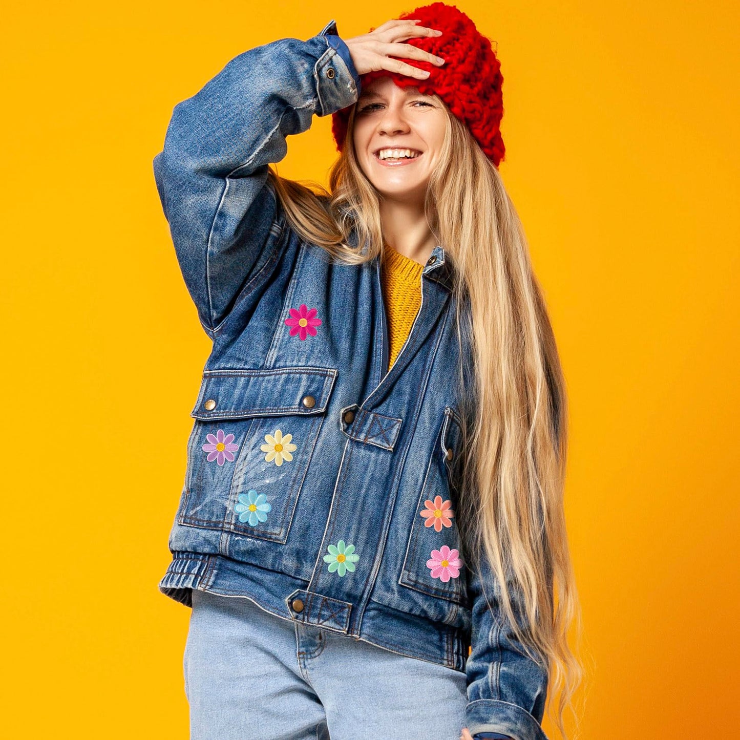 14 Pcs Flower Iron on Patches, Cute Daisy Flower Applique Patch, Sew On Embroidered Applique Sewing Patches for Bags, Jackets, Jeans, Clothes DIY Patches, 1.57x1.57inch, 7 Colors - Medaid International