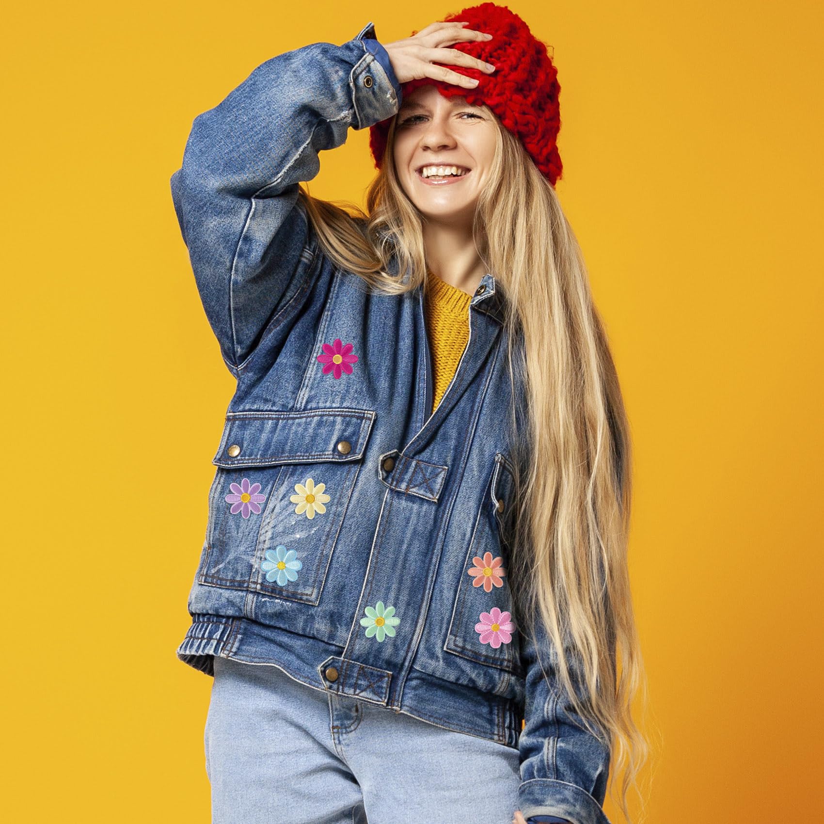 14 Pcs Flower Iron on Patches, Cute Daisy Flower Applique Patch, Sew On Embroidered Applique Sewing Patches for Bags, Jackets, Jeans, Clothes DIY Patches, 1.57x1.57inch, 7 Colors - Medaid International