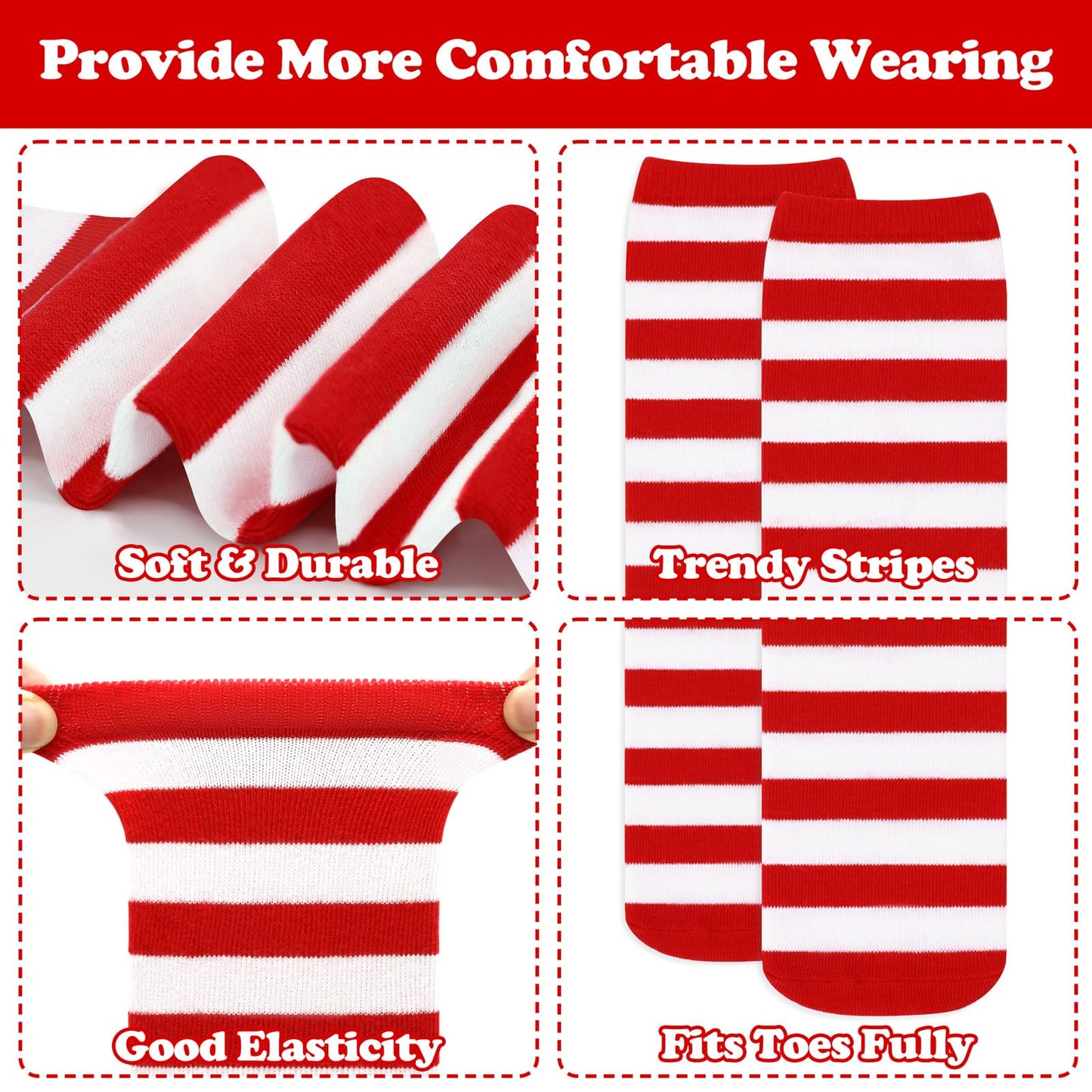 Sarfel Toddler Christmas Socks Kids Christmas Socks Toddler Halloween Sock Red and White Striped Sock Girls Christmas Stockings - Medaid International