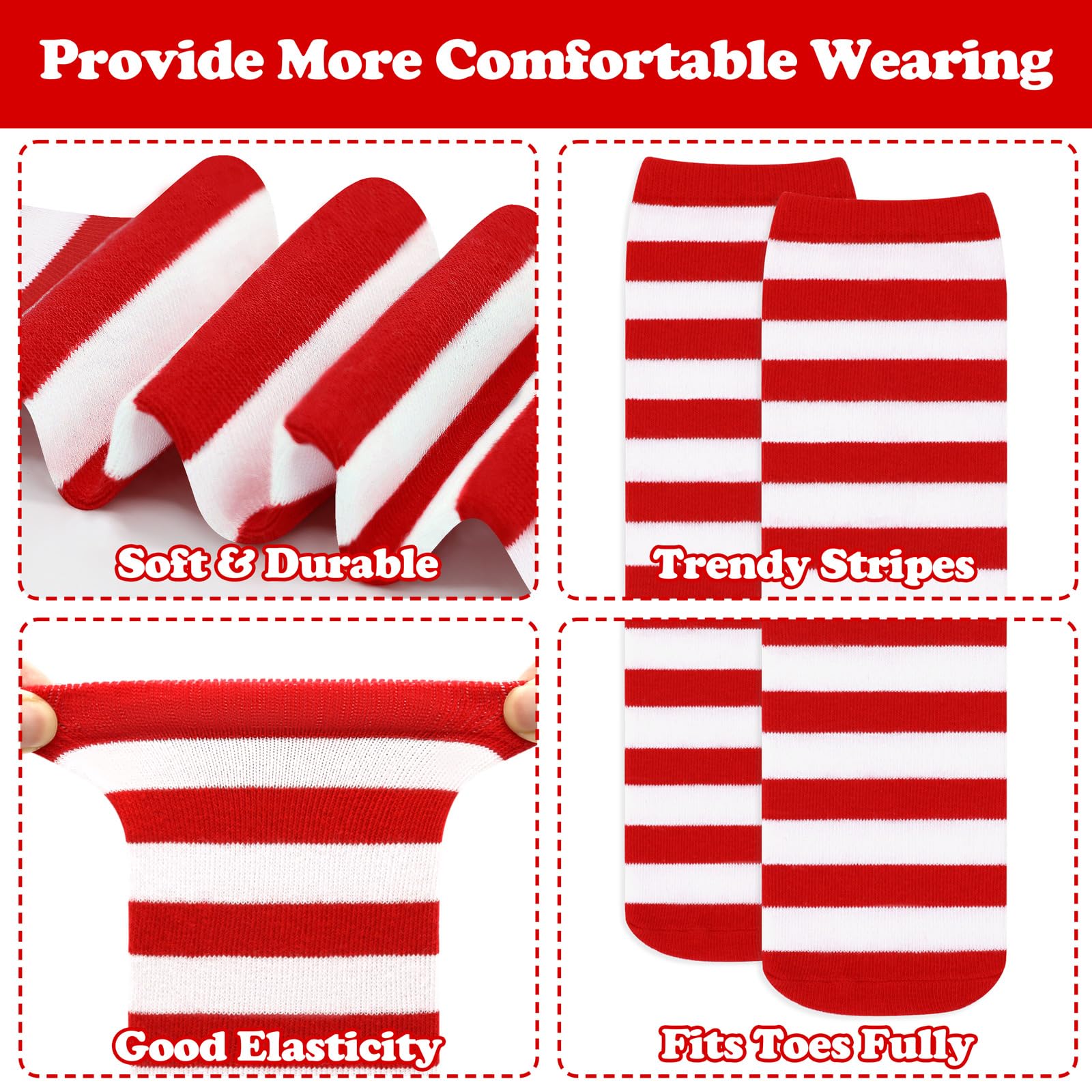 Sarfel Toddler Christmas Socks Kids Christmas Socks Toddler Halloween Sock Red and White Striped Sock Girls Christmas Stockings - Medaid International