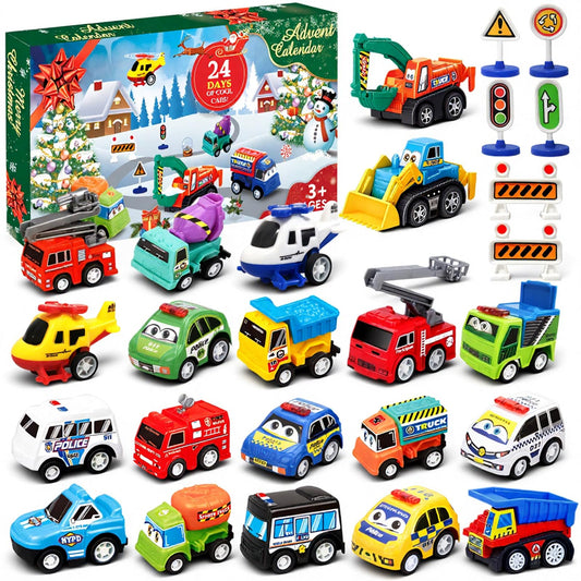 Advent Calendar 2025 Kids Boys, 24 Days Christmas Countdown with Pull-Back Cars Traffic Sign Sets, Christmas Advent Calendar Vehicles Holiday Gifts Kids Boys Girls Toddlers - Medaid International