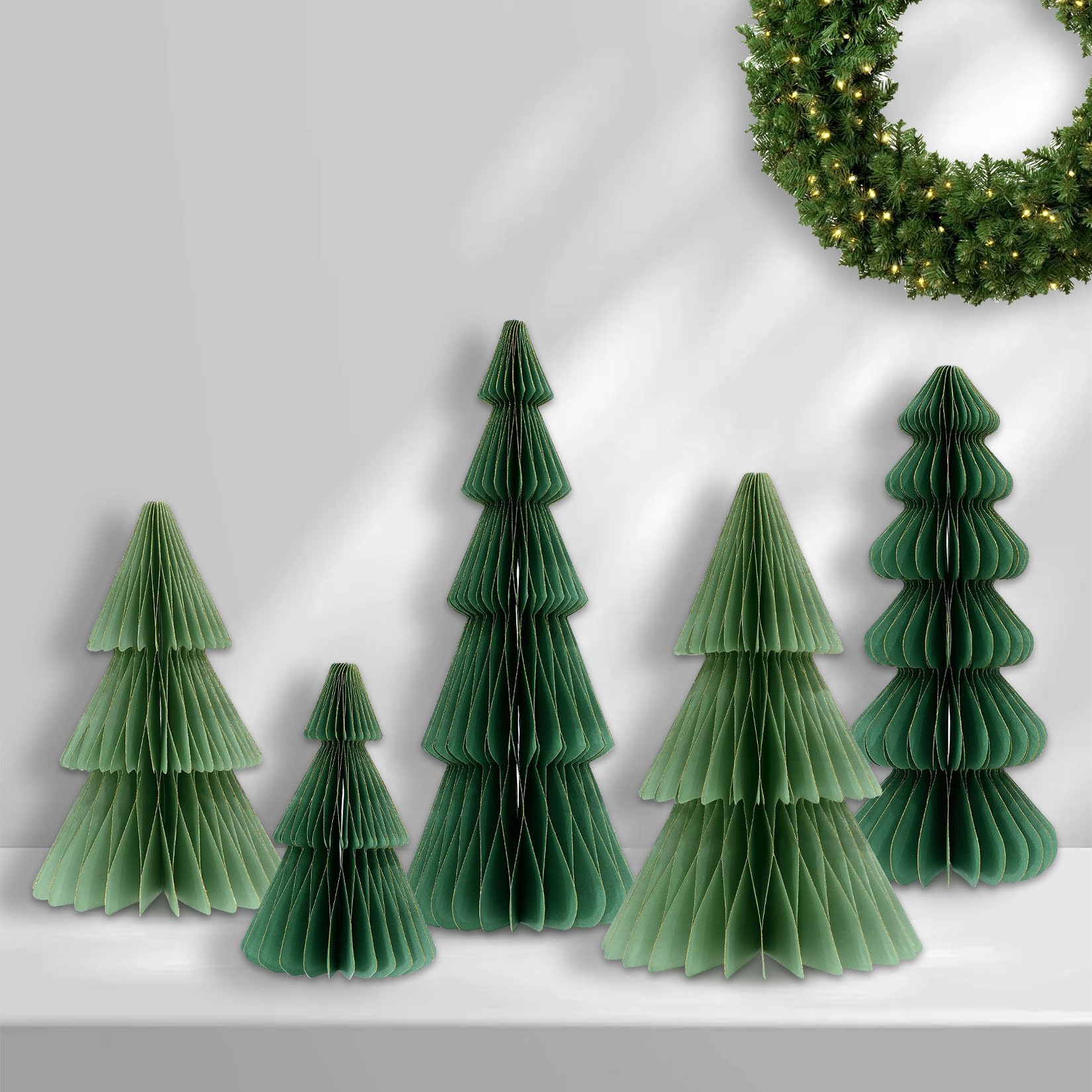 Fenyluxe 5PCS Honeycomb Paper Christmas Trees, Natural Green 3D Foldable Accordion Xmas Trees for Indoor Home Desk Decor, Holiday Dinner Party and Winter Centerpieces - Medaid International