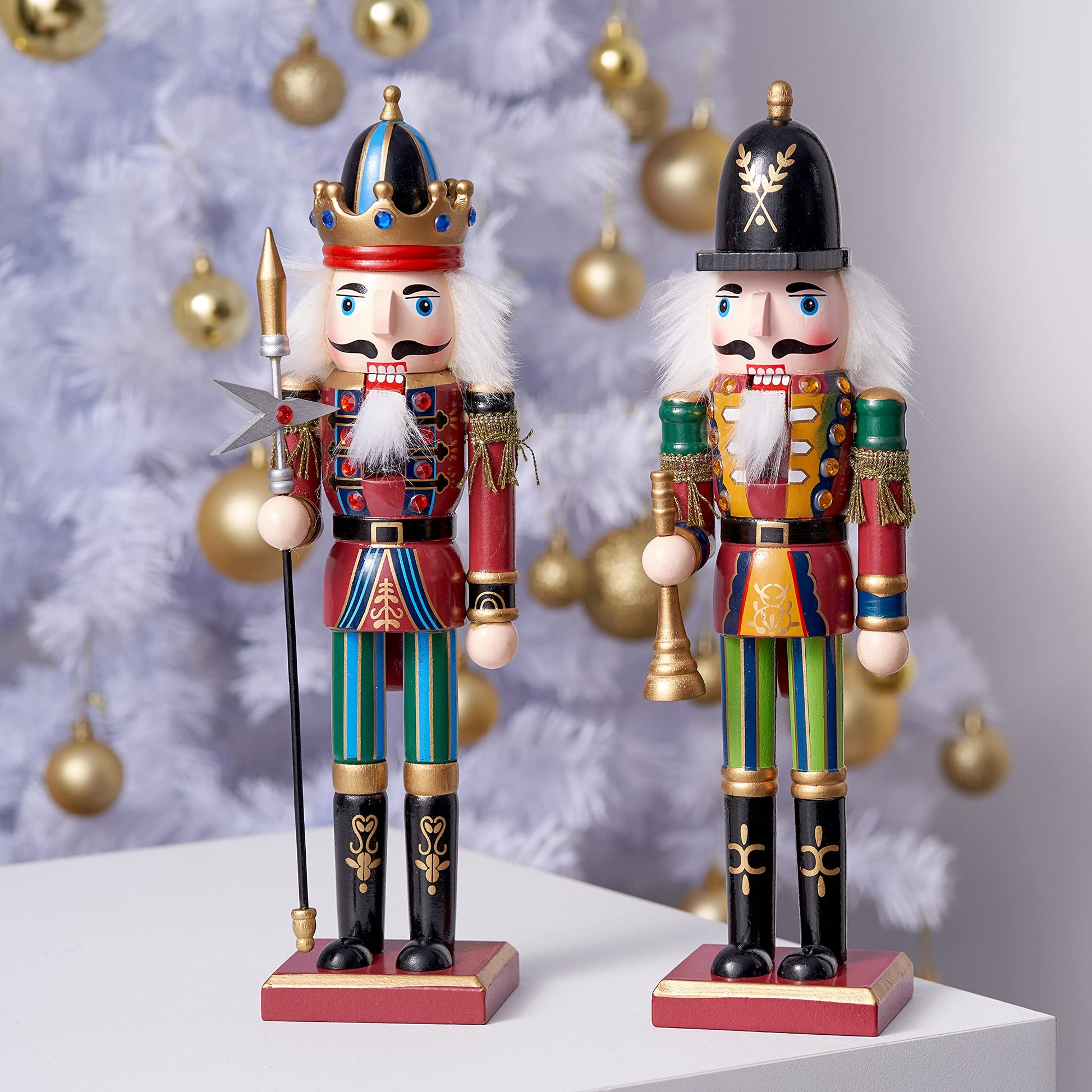 THE TWIDDLERS 2 Pack 12 Inch Wooden Nutcracker Christmas Decor King & Guard Soldier (Red) Decorative Christmas Nutcracker Figures, Nutcracker Christmas Decorations, Cascanueces de Navidad in Gift Box - Medaid International