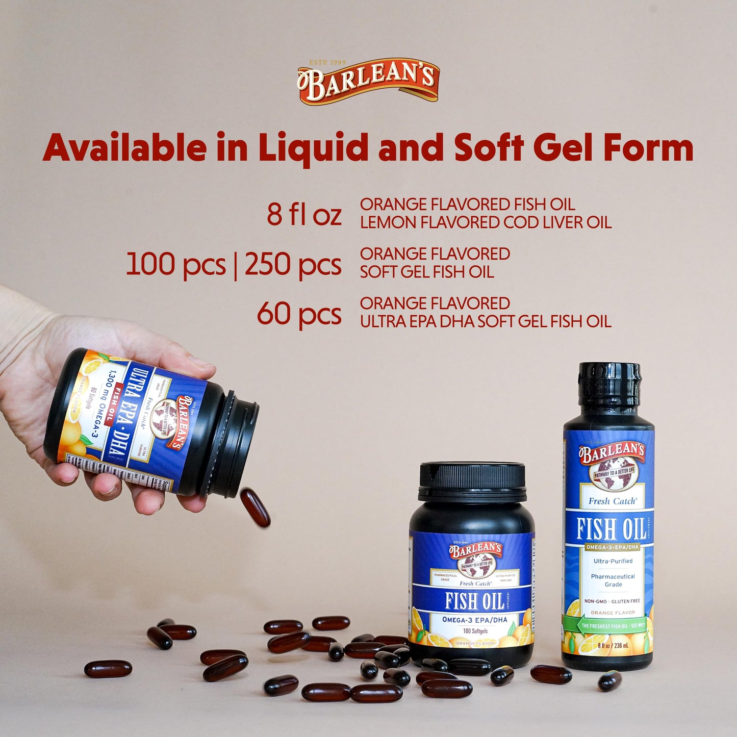 Barlean's Omega 3 Fish Oil Supplements, 600mg Fish Oil Pills with EPA & DHA, Softgels for Joint, Brain, & Heart Health, Orange Flavored, 250 Count - Medaid International