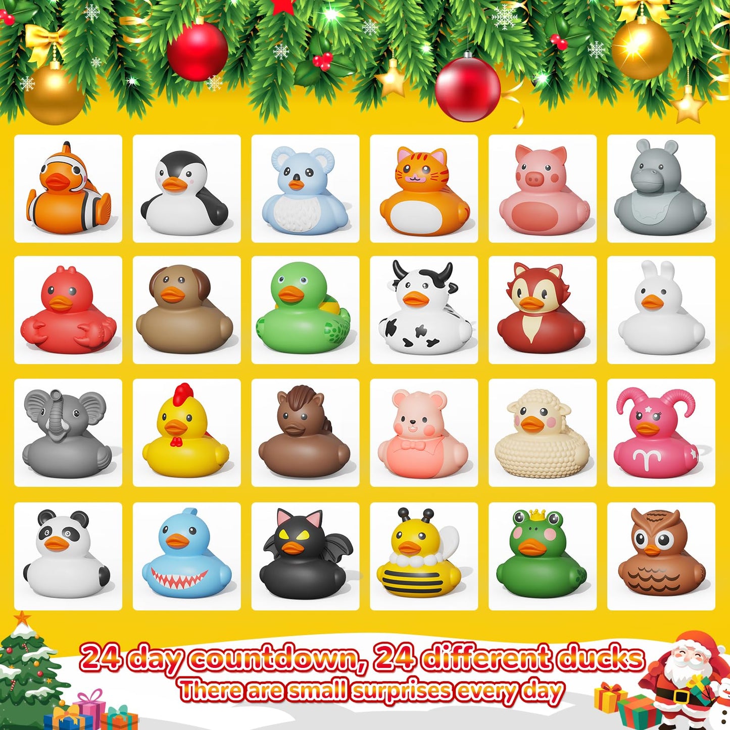 Advent Calendar Boys & Girls, 24 Days Christmas Countdown Calendar, Rubber Ducks Bath Toys, Toys for Toddler, Christmas & Birthday Gifts - Medaid International