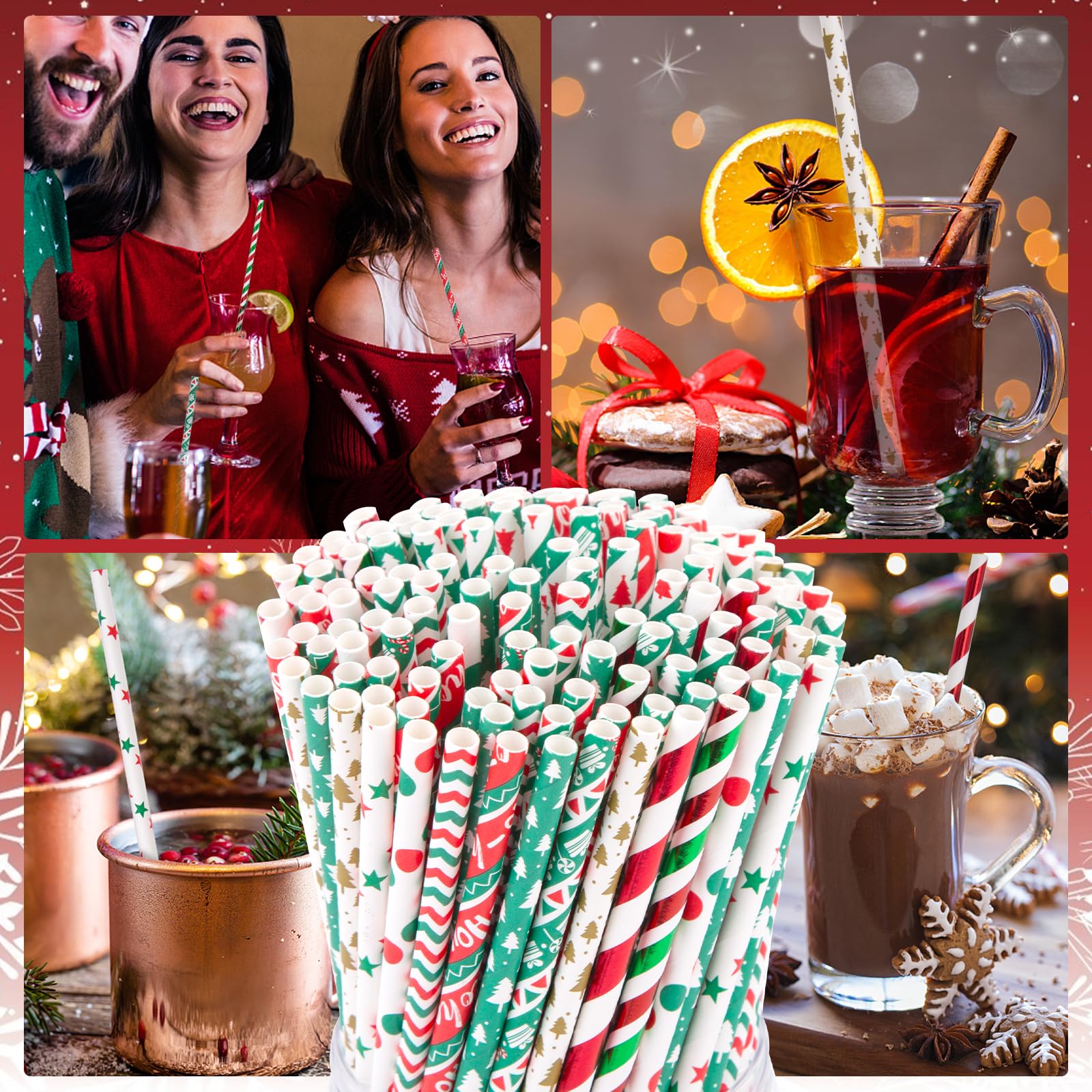 125PCS Christmas Paper Straws, 10 Styles Paper Drinking Straws Red and Green Stripes for Xmas Party, Wedding Favors, DIY Crafts - Medaid International
