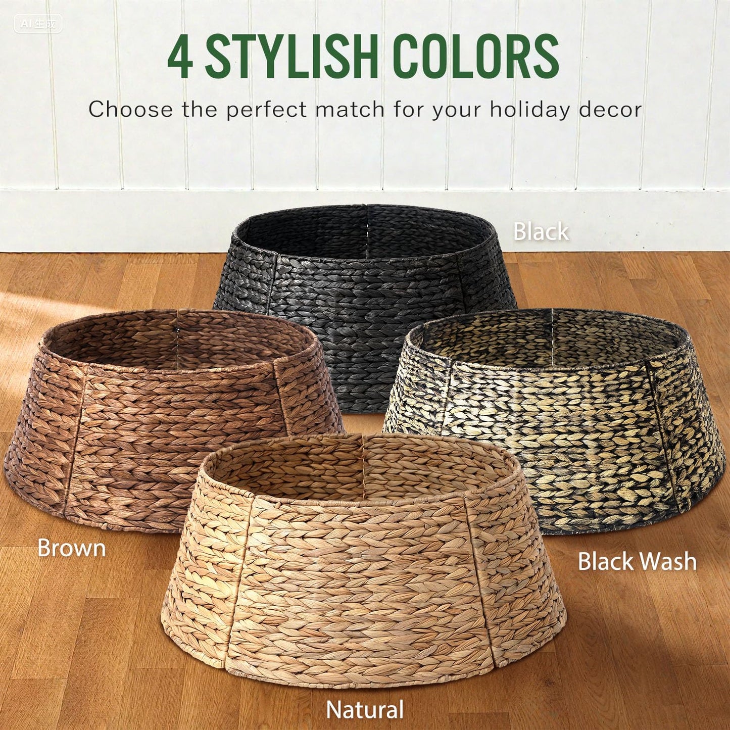 5-Piece Rattan Christmas Tree Collar - 26" Rustic Farmhouse Tree Skirt- Xmas Tree Base Cover for Christmas Decoration- Woven Holiday Tree Ring Accessory for Home, Living Room (Natural, 26 in) - Medaid International