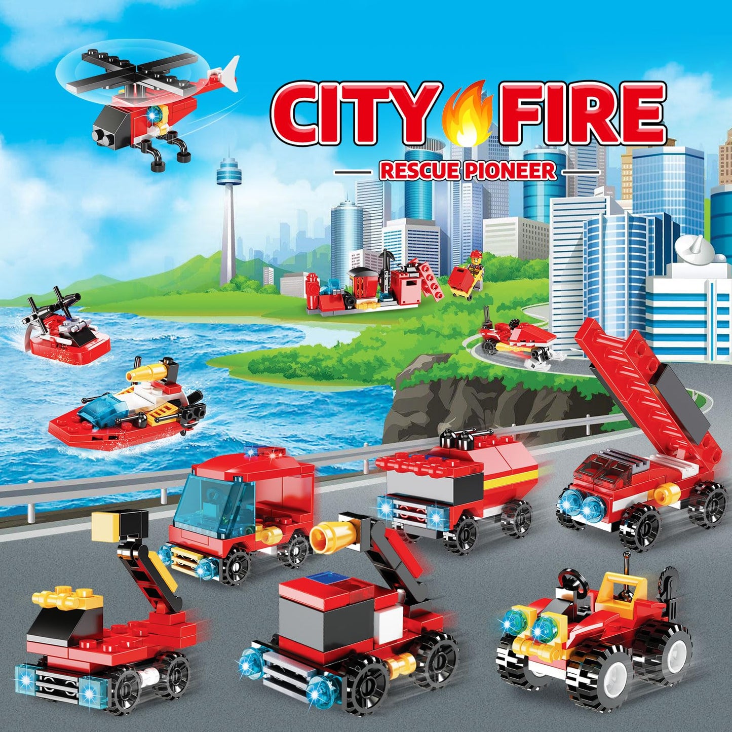 Fire Truck and Construction Play Vehicles Building Blocks Advent Calendar, 24 Days Christmas Countdown Calendar for Kids Boys - Medaid International