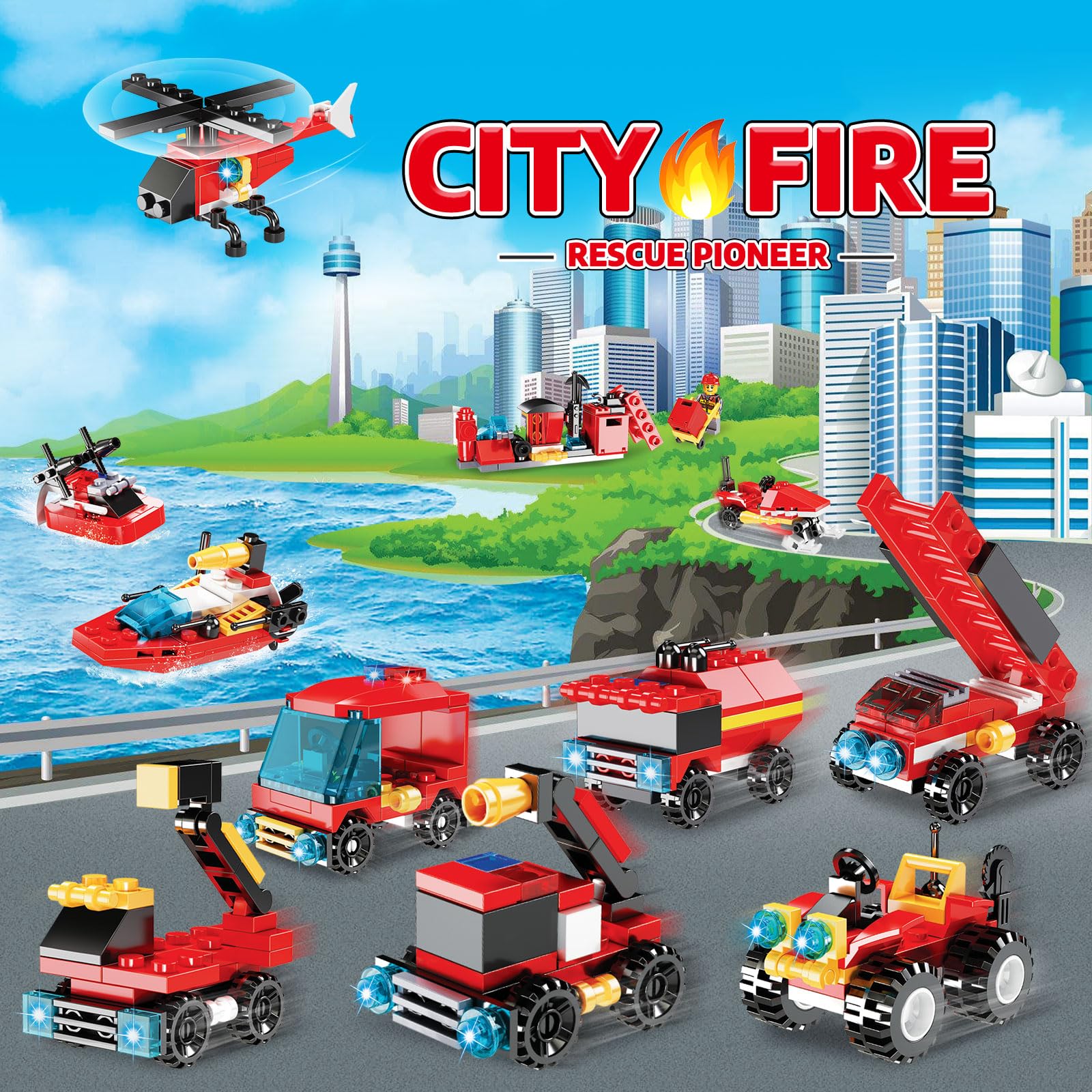 Fire Truck and Construction Play Vehicles Building Blocks Advent Calendar, 24 Days Christmas Countdown Calendar for Kids Boys - Medaid International