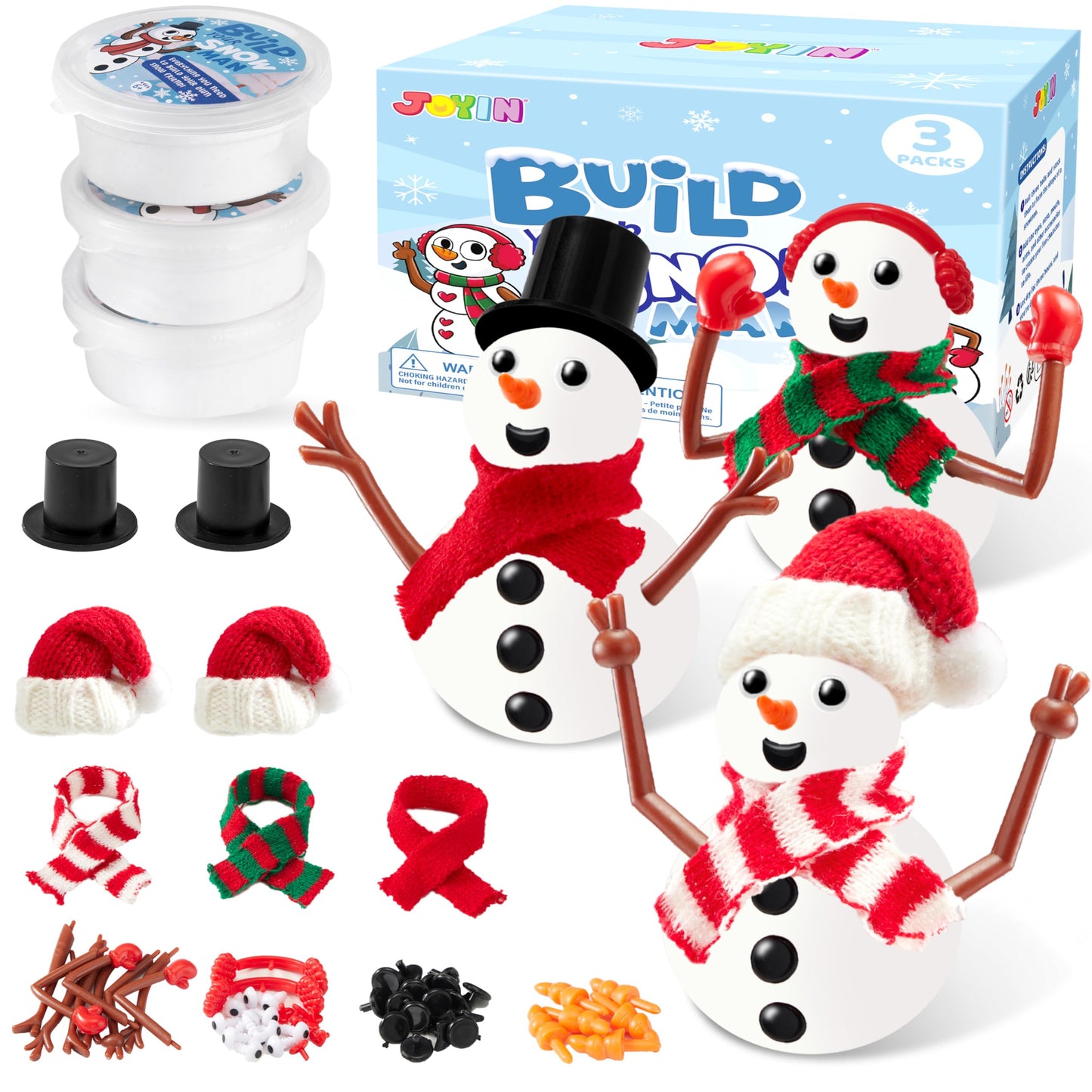 JOYIN Christmas Build a Snowman Craft Kit, 3 Pack Modeling Clay DIY Make a Snowman Kit for Christmas Arts and Craft Activities, Xmas Gift Stocking Stuffers for Kids, School Funny Toy Party Favor - Medaid International