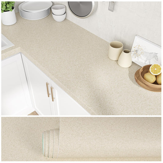 VEELIKE Beige Granite Contact Paper for Countertops Waterproof Peel and Stick Countertops Covers 15.7''x118'' Marble Countertop Wallpaper Peel and Stick Counter Top Vinyl Wrap for Kitchen Bathroom - Medaid International