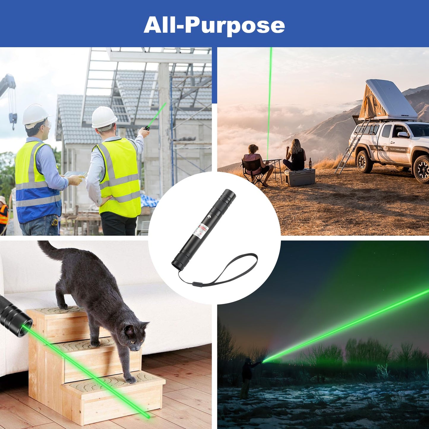 Damflew Green Laser Pointer High Power Pen - Long Range Rechargeable Laser Beam, USB Charging for Hiking, Presentations & Outdoor Use (Professional-Grade Green Light) - Medaid International