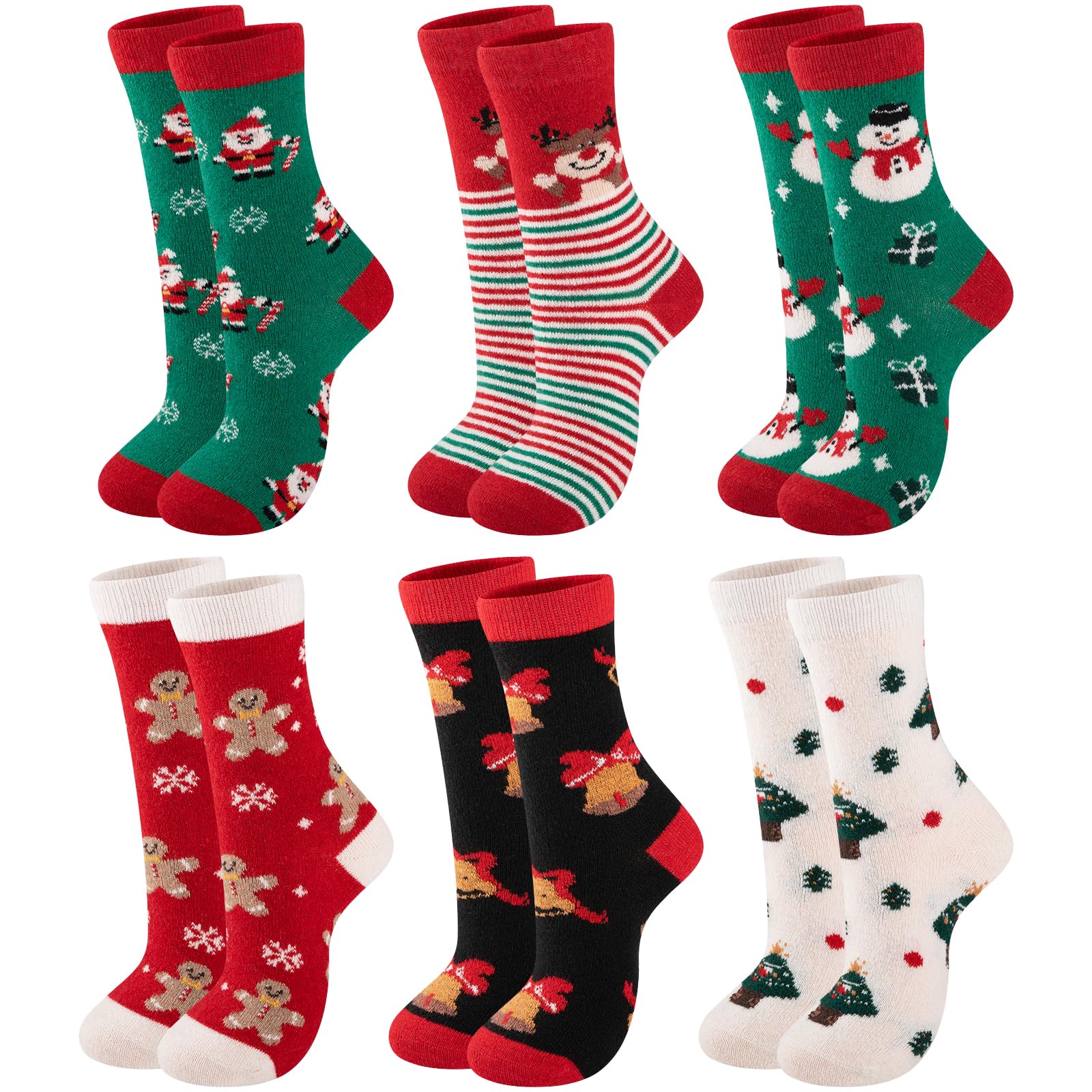 eallco Christmas Socks for Women Funny Cute Wool Socks Crew Novelty Xmas Christmas Gift 6 Pairs - Medaid International