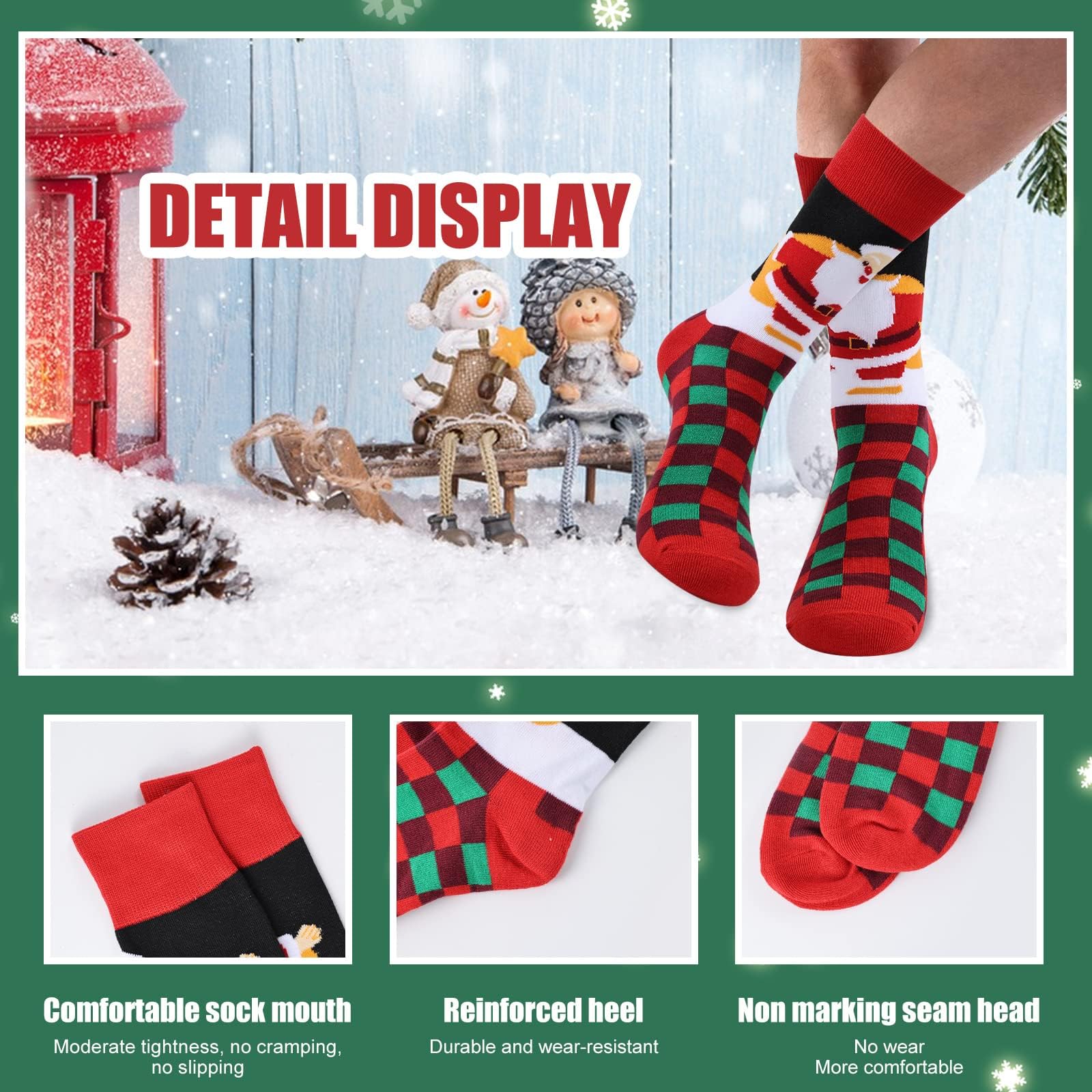 Moonlight Manor Christmas Socks For Men, 6 Pack Mens Christmas Socks, Xmas Crew Socks US Size 6-13 - Medaid International