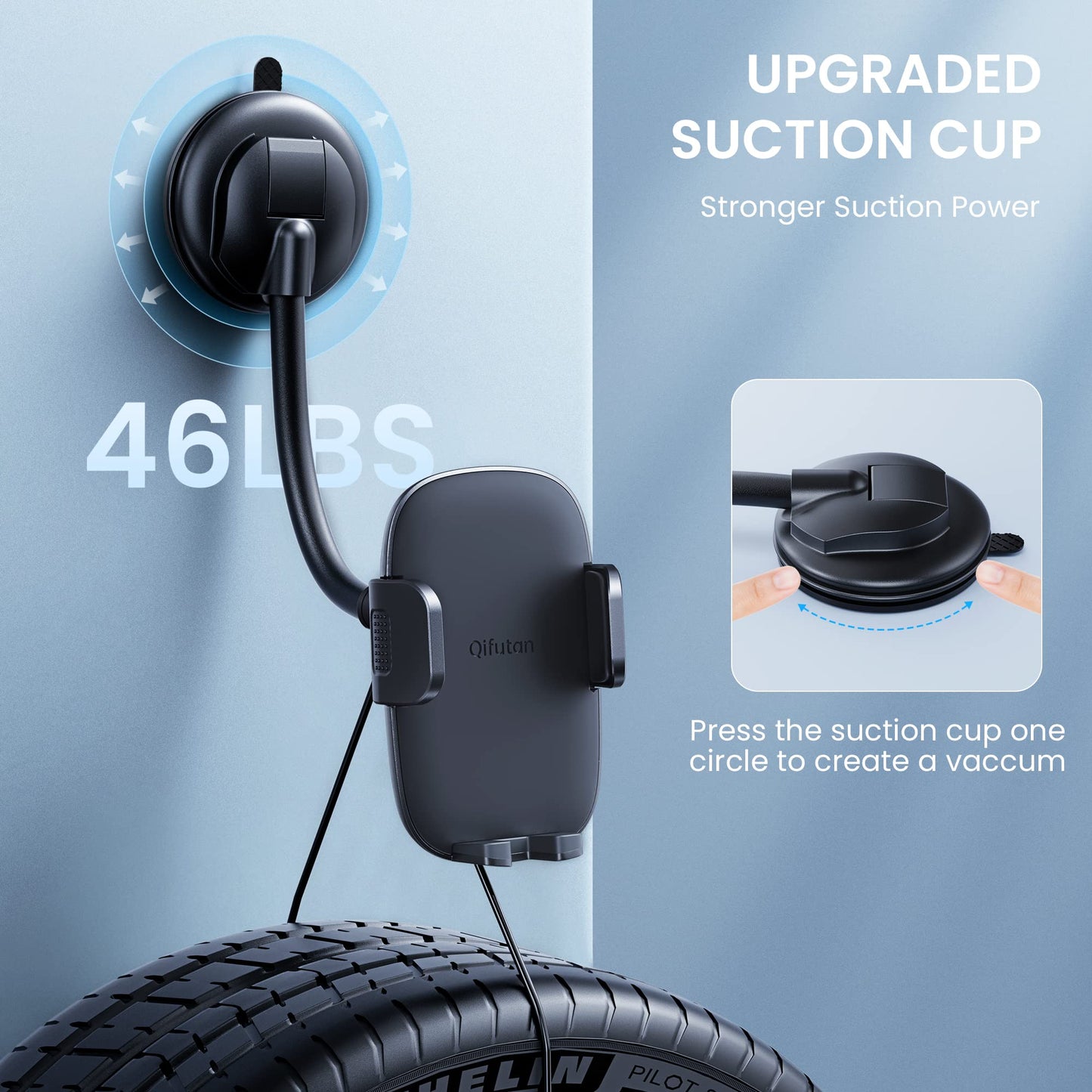 Qifutan Cell Phone Holder for Car Phone Mount Long Arm Dashboard Windshield Car Phone Holder Anti-Shake Stabilizer Phone Car Holder Compatible with All Phone Android Smartphone, Black - Medaid International