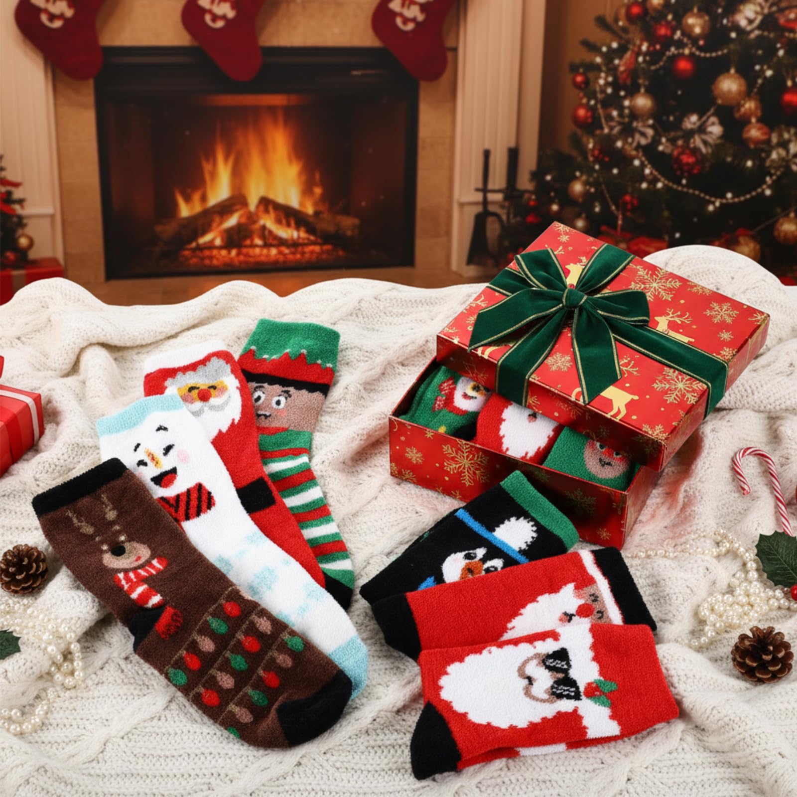 Cutecrop 20 Pairs Christmas Fuzzy Socks Bulk for Women Xmas Fluffy Winter Socks Warm Slipper for Gifts Family Adults - Medaid International