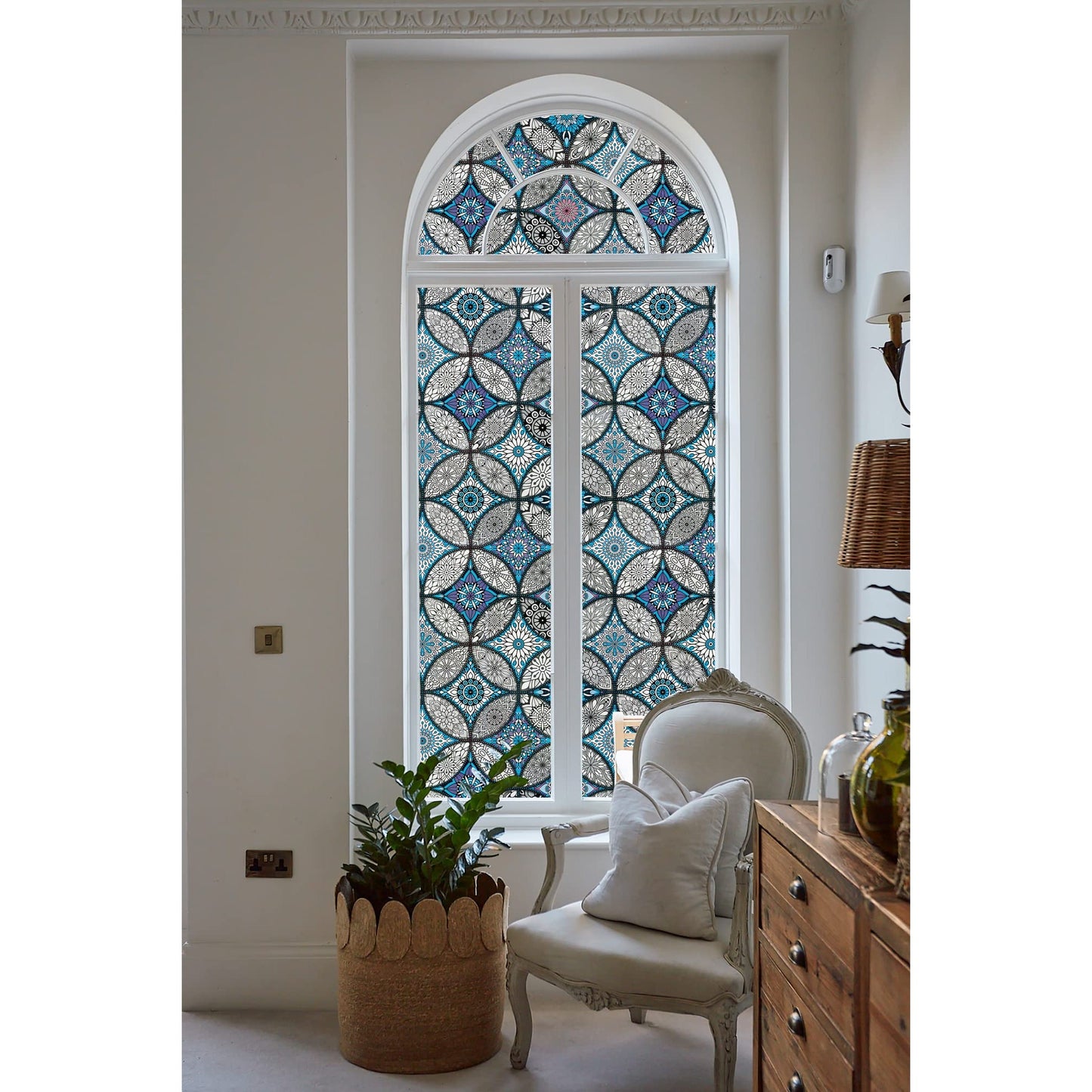 JiffDiff Blue Window Privacy Film Decorative Window Tint Film Stained Glass Window Clings Static Cling Decorative Window Film Sun Blocking Heat Control Window Covering Film for Home - Medaid International
