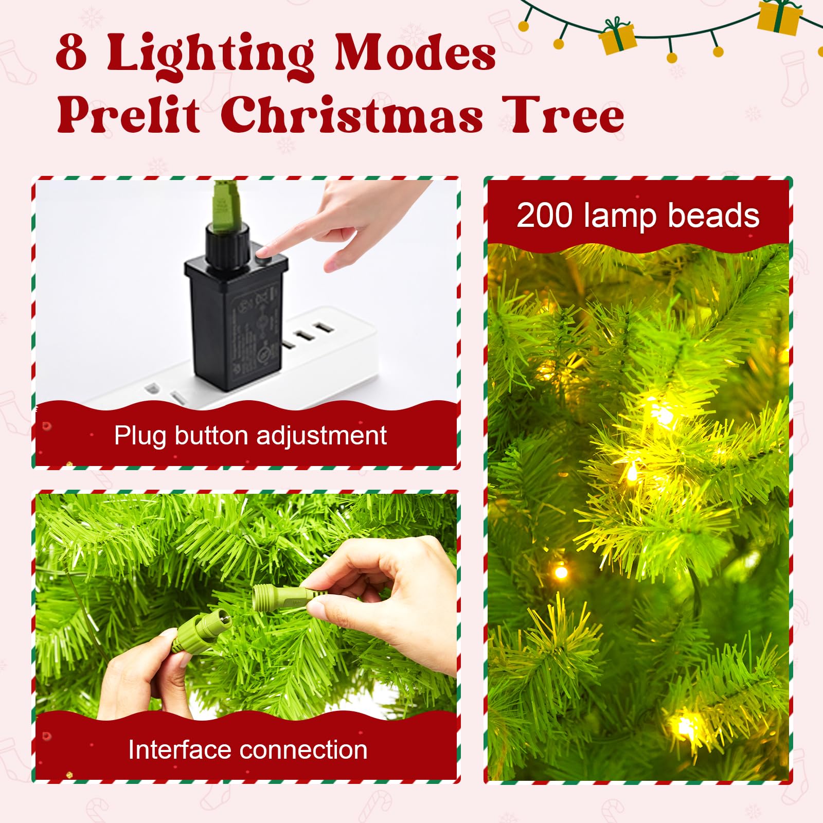 6ft Whimsical Christmas Tree,Bendable Pre-lit Christmas Trees with 200LED Lighted,Includes 1800 Tips,24 Balls,12 Wooden plaques,1 Christmas Hat,1 Tree Skirt - Medaid International