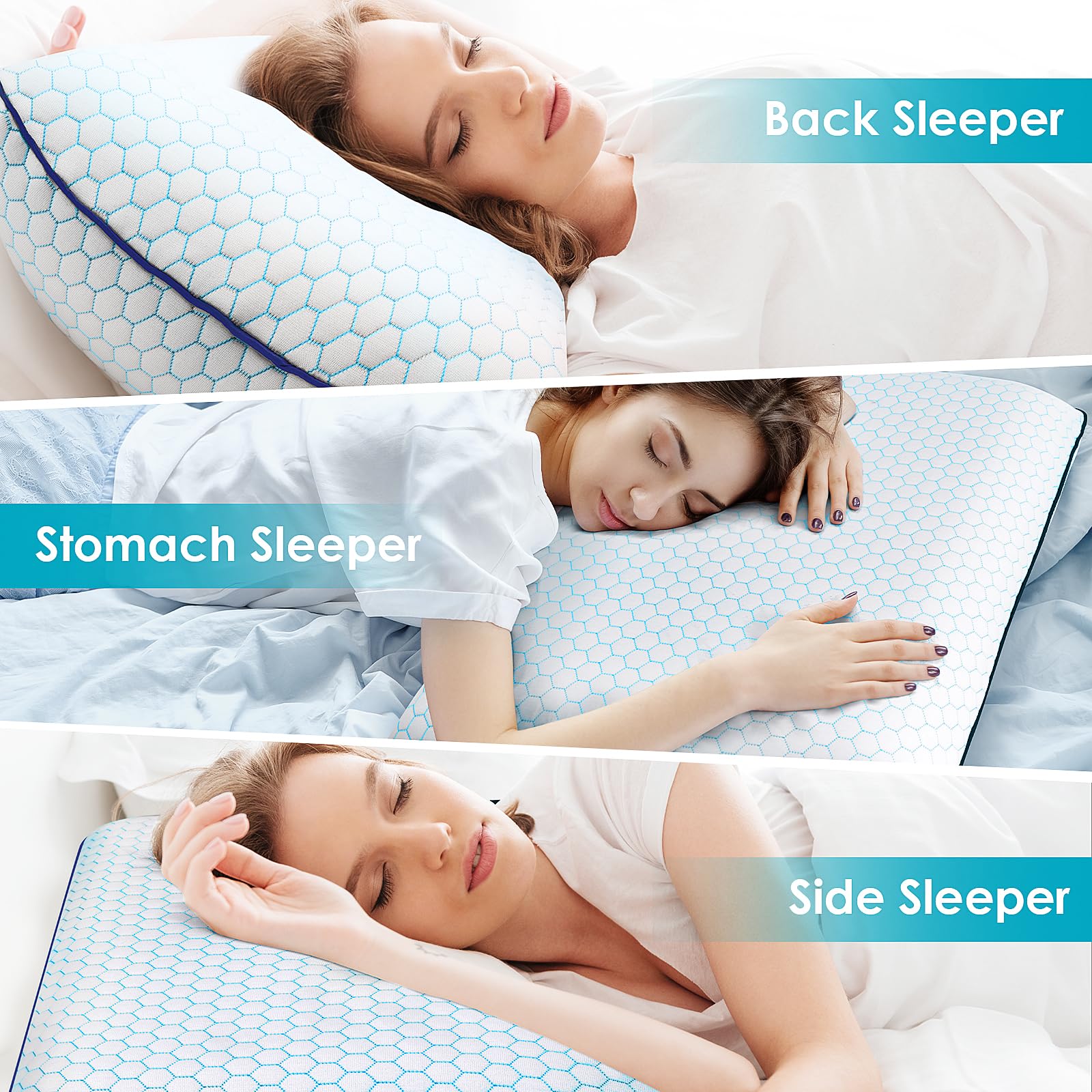 CushyOasis Memory Foam Pillows for Side, Back and Stomach Sleepers, Set of 2, Bed Pillow with Washable Cover and Breathable Mesh, Bed Pillow for Sleeping (Blue，Standard Size) - Medaid International