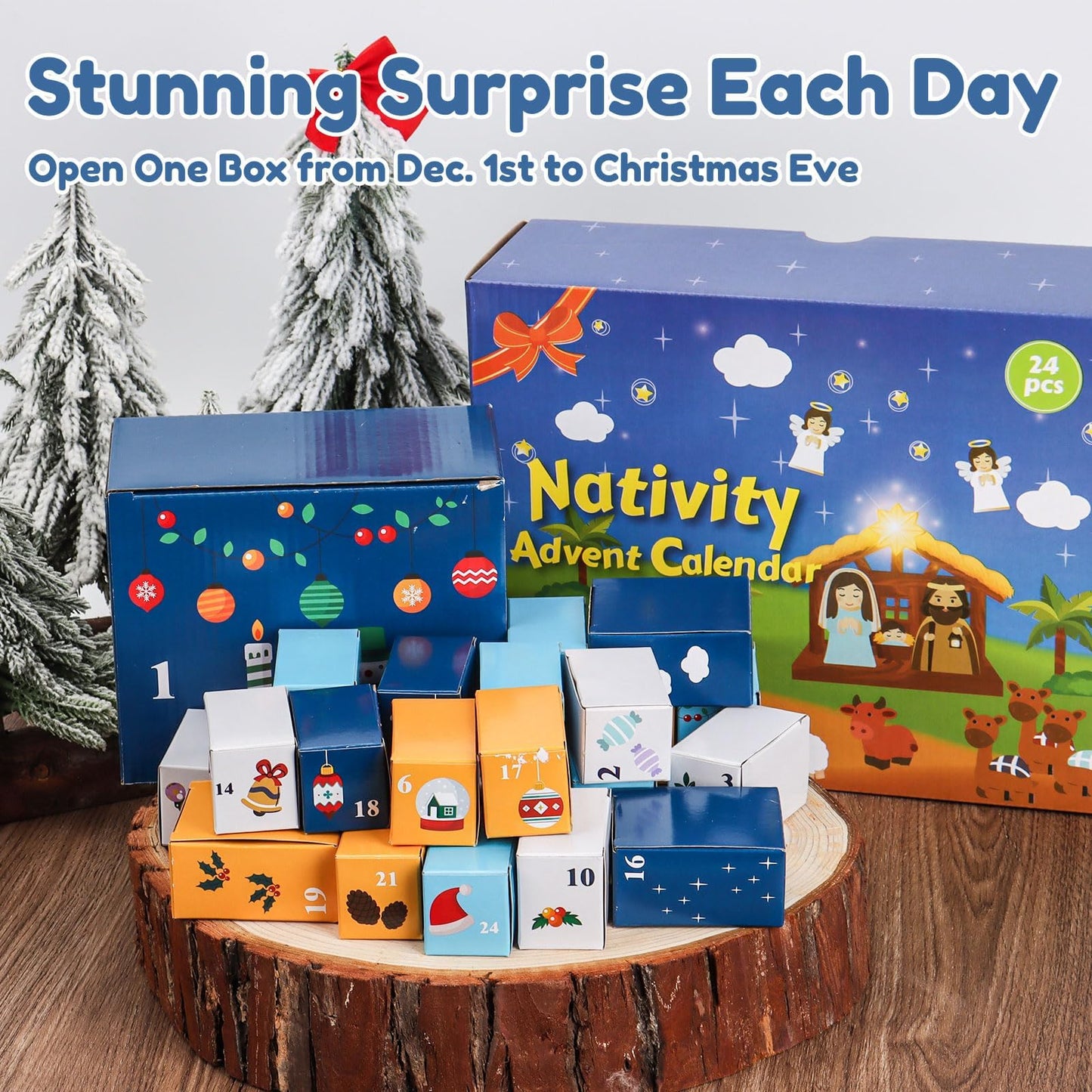 Nativity Advent Calendar 2025 Kids - Nativity Scene Story Gifts for Toddlers 24 Days Xmas Count Down Box, Christian Religious Christmas Countdown Calendar Surprises Gifts for Children (Figurine Set) - Medaid International