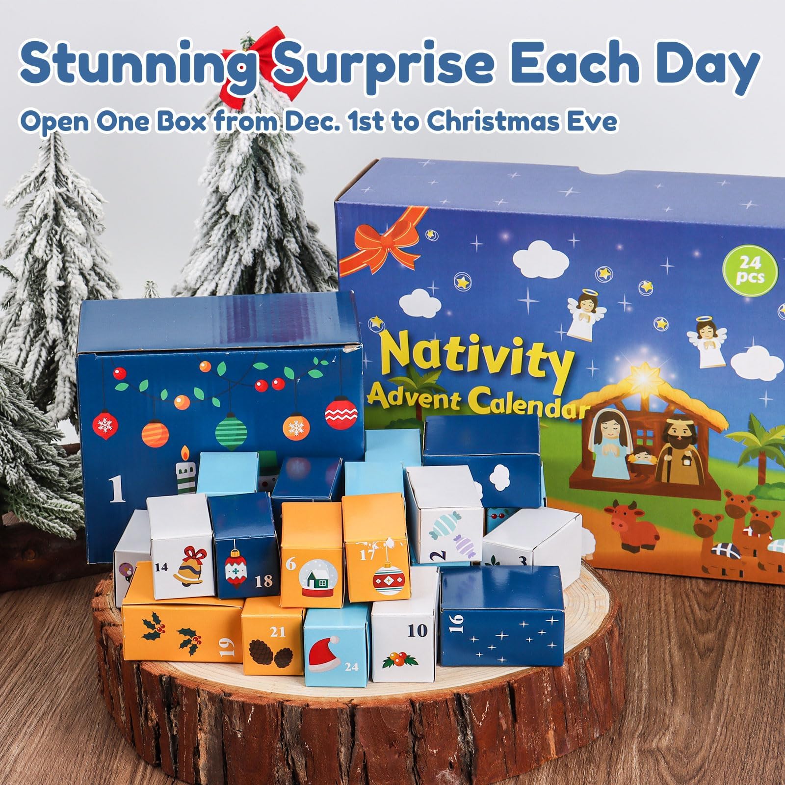 Nativity Advent Calendar 2025 Kids - Nativity Scene Story Gifts for Toddlers 24 Days Xmas Count Down Box, Christian Religious Christmas Countdown Calendar Surprises Gifts for Children (Figurine Set) - Medaid International