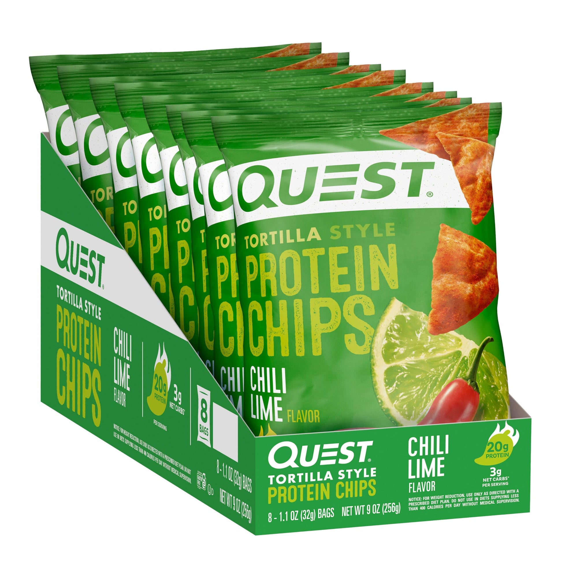 Quest Nutrition Tortilla Style Protein Chips, Chili Lime, Low Carb, Gluten Free, Baked, 1.1 Ounce (Pack of 8) - Medaid International