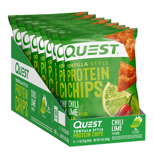 Quest Nutrition Tortilla Style Protein Chips, Chili Lime, Low Carb, Gluten Free, Baked, 1.1 Ounce (Pack of 8) - Medaid International