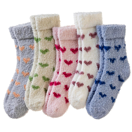 Velice Womens Fuzzy Socks Soft Cozy Fluffy Slipper Winter Warm Plush Sleeping Christmas Socks 5 Pairs(Cute Heart) - Medaid International