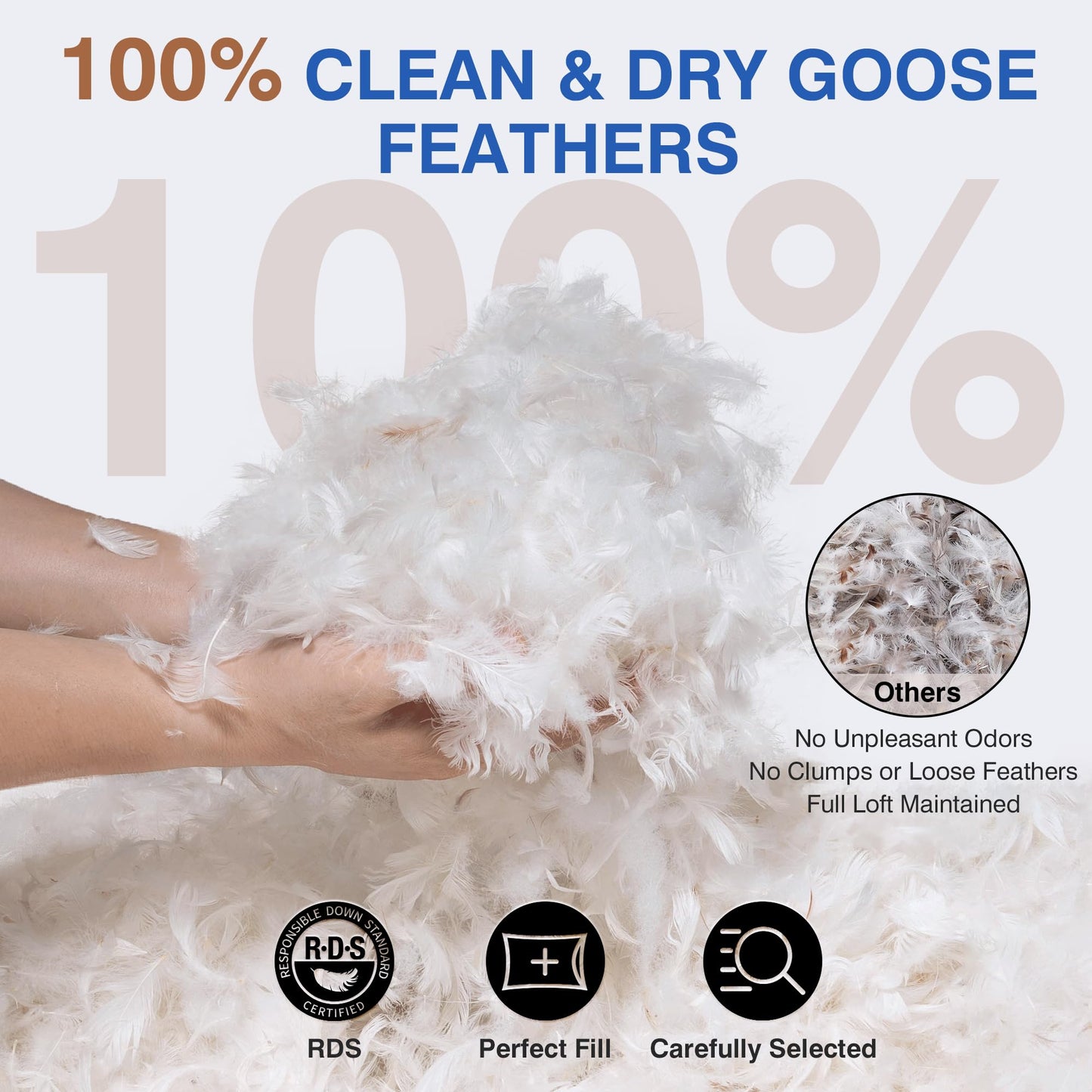 zibroges Goose Feather Pillow Queen Size Pack of 2 - Down Hotel Bed Pillows for Sleeping, Soft 600 Thread Count Cotton Cover, Fluffy Support Surround Fill Polyester for Back, Stomach, Side Sleepers - Medaid International